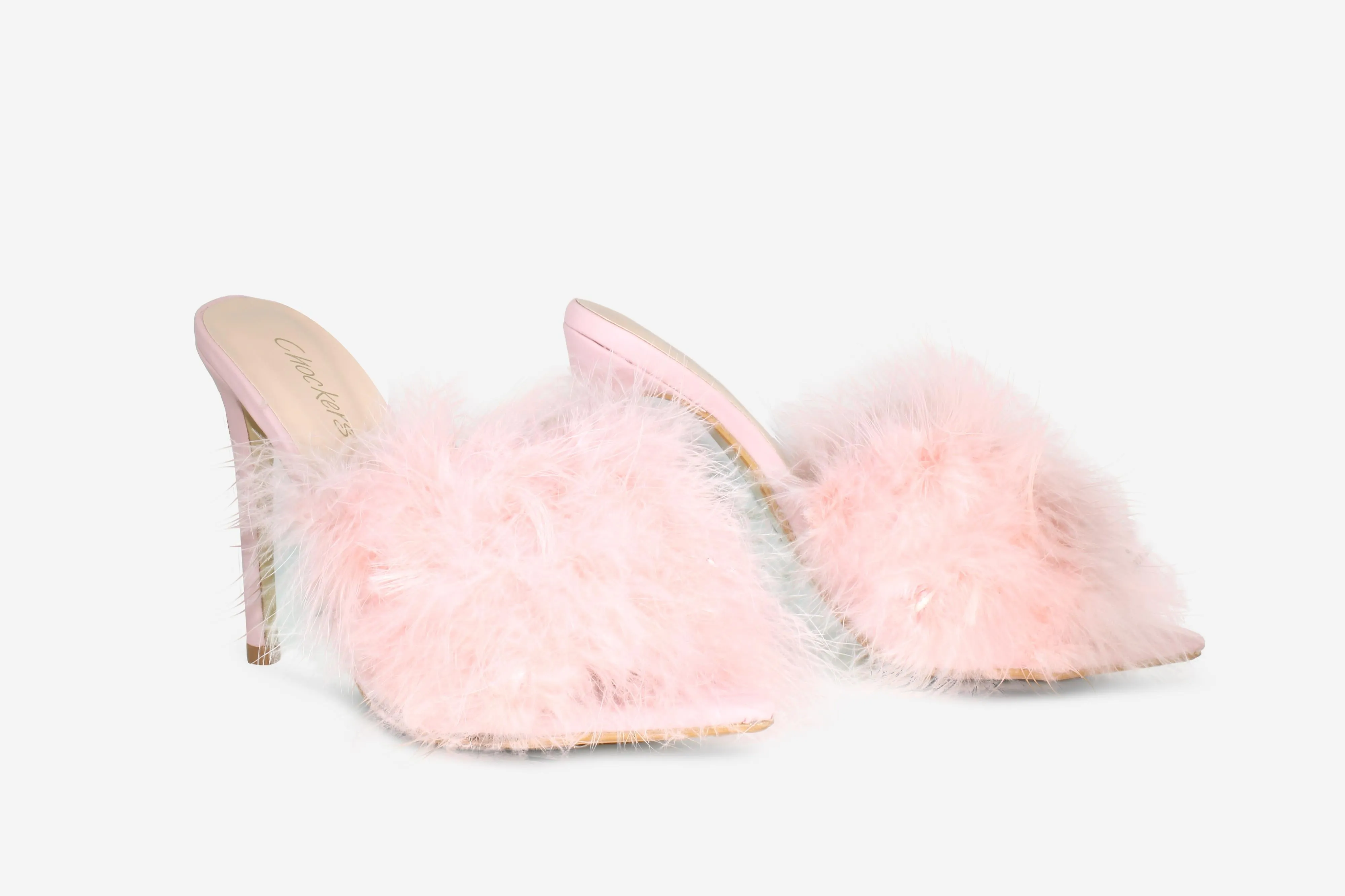 Nancy - Pink Faux Suede Fluffy Heel