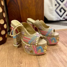 Noor Beautiful Multicolored Hand Embroidered Bridal Block Heels