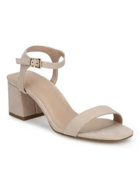 Nude Micro Thin Ankle Strap Low Block Heels