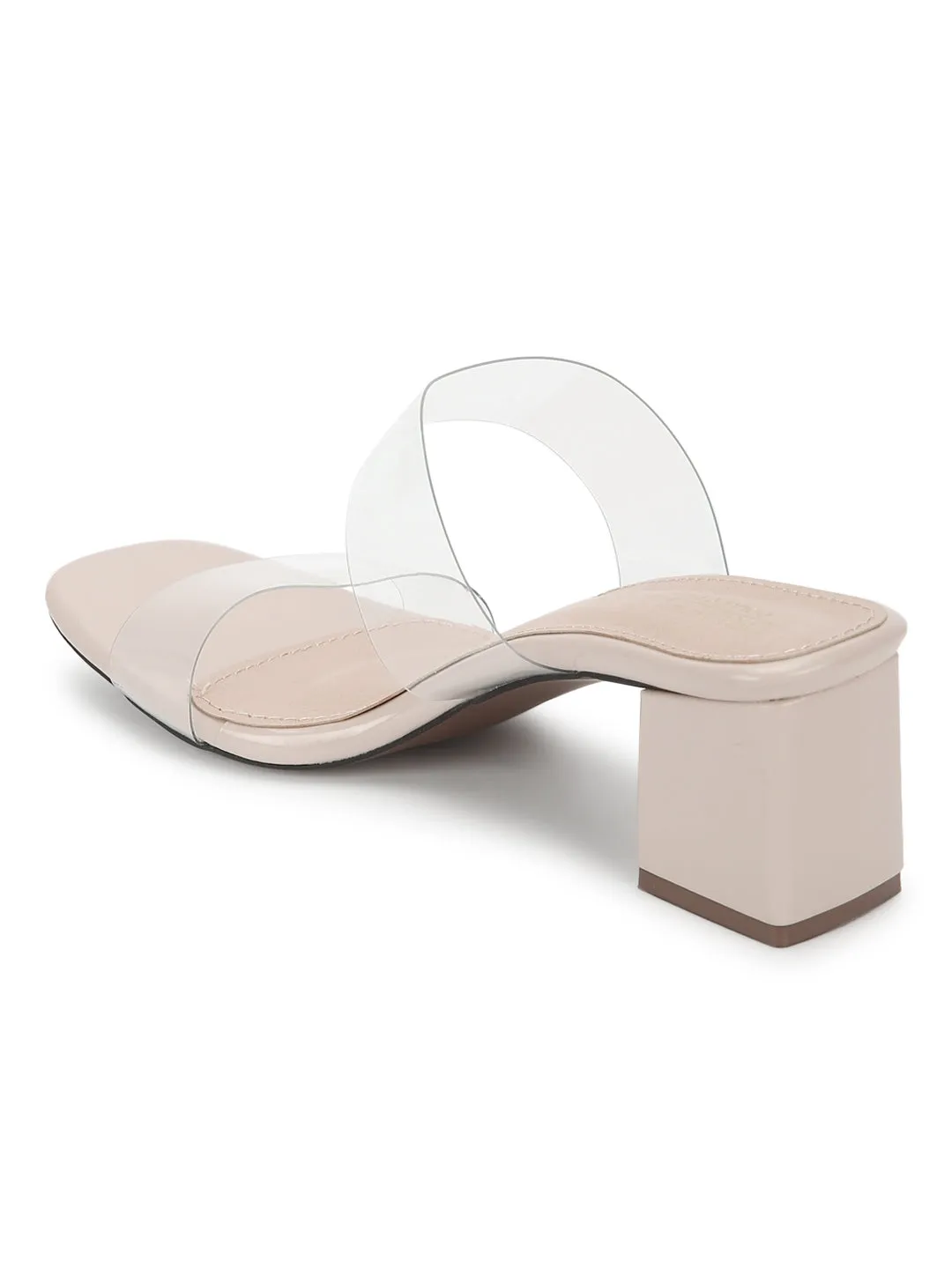 Nude Patent Slip On Mules With Clear Straps