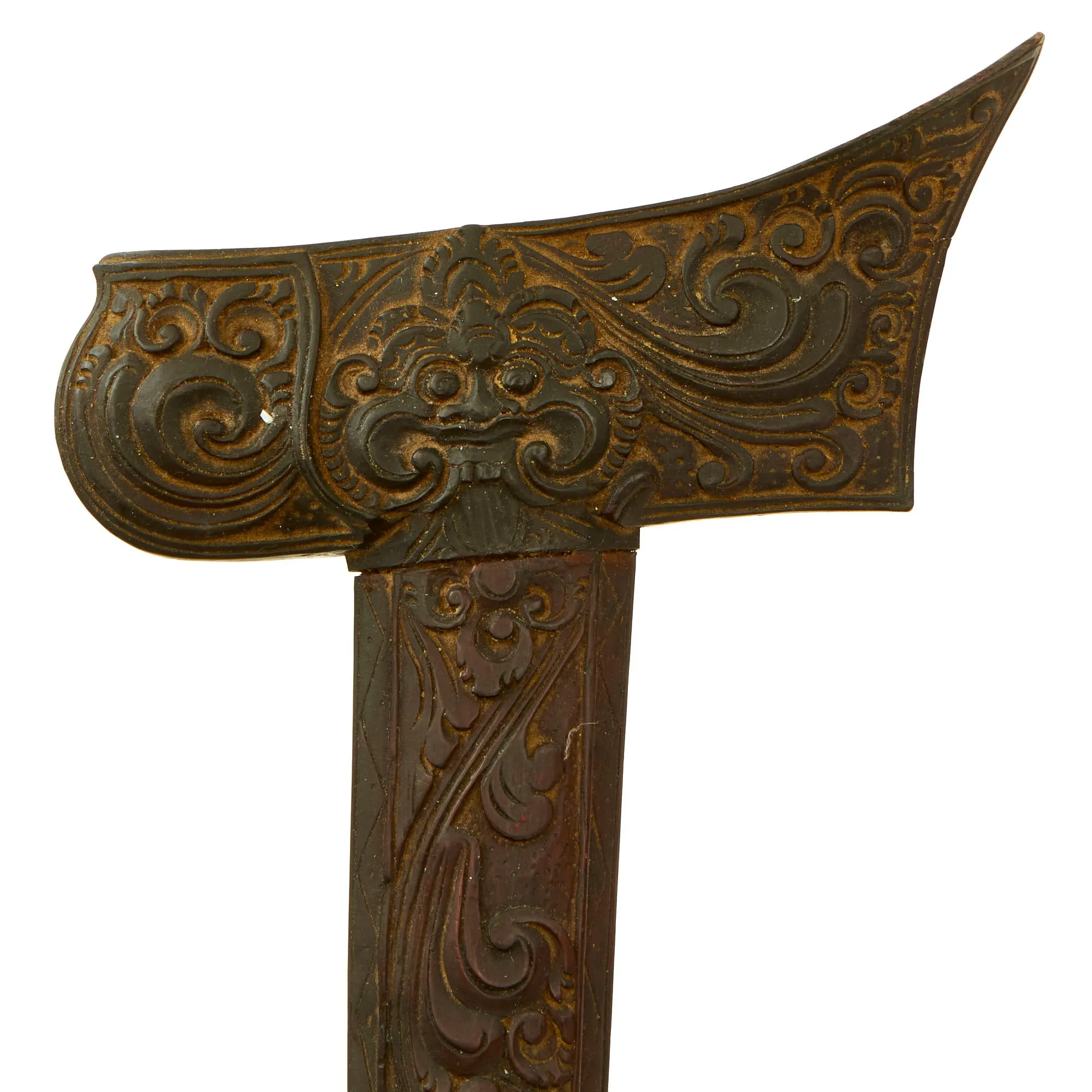 Original 18th Century Balinese Indonesian Kris Dagger With Ornately Carved “Glorious Face” Kirtimukha Motif Scabbard