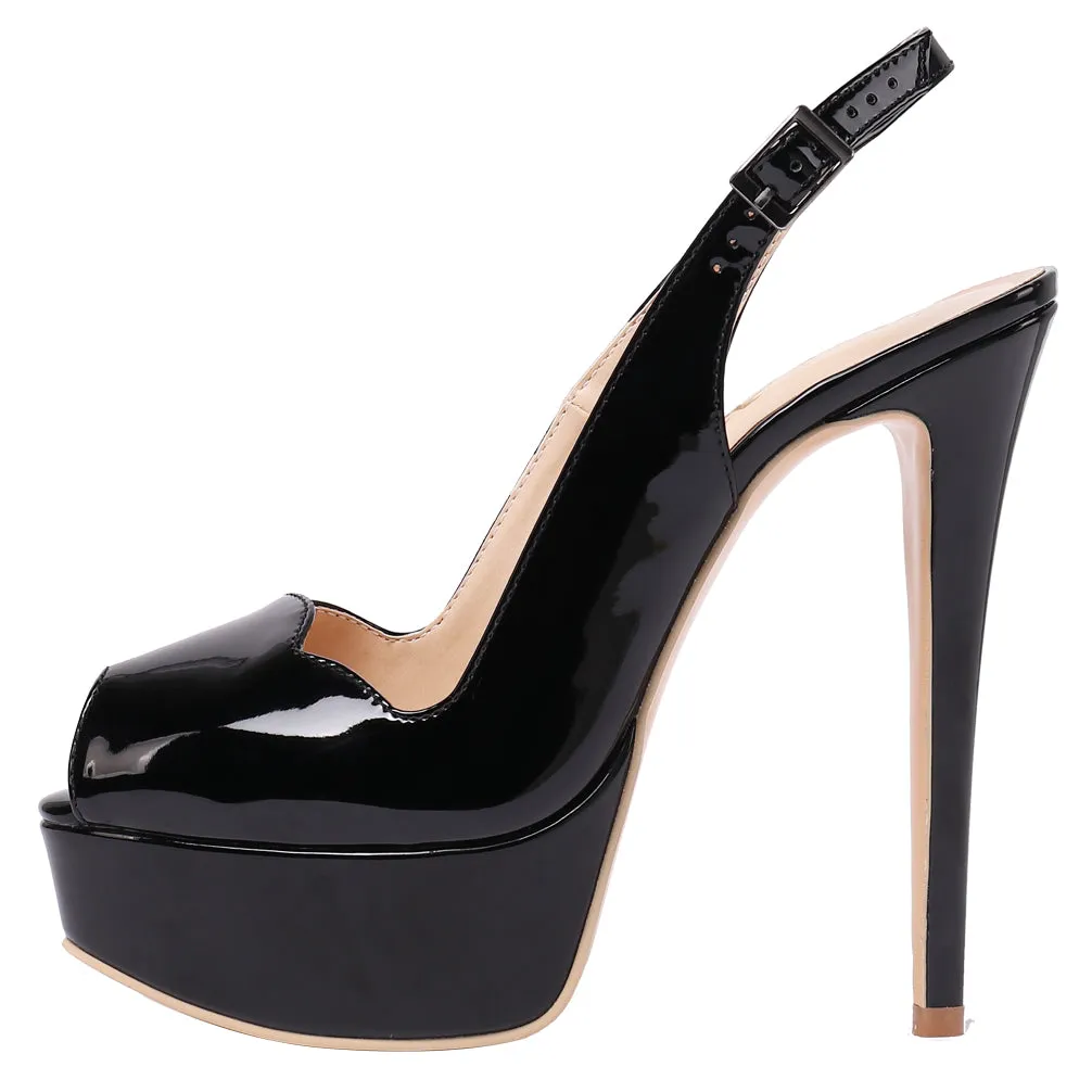 Party 14cm Black Slingbacks Pumps Spike Stilettos with Platform