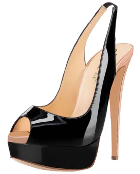 Party Peep-toe Nude & Black 14cm Pumps Slingbacks Spike Stilettos with Platform