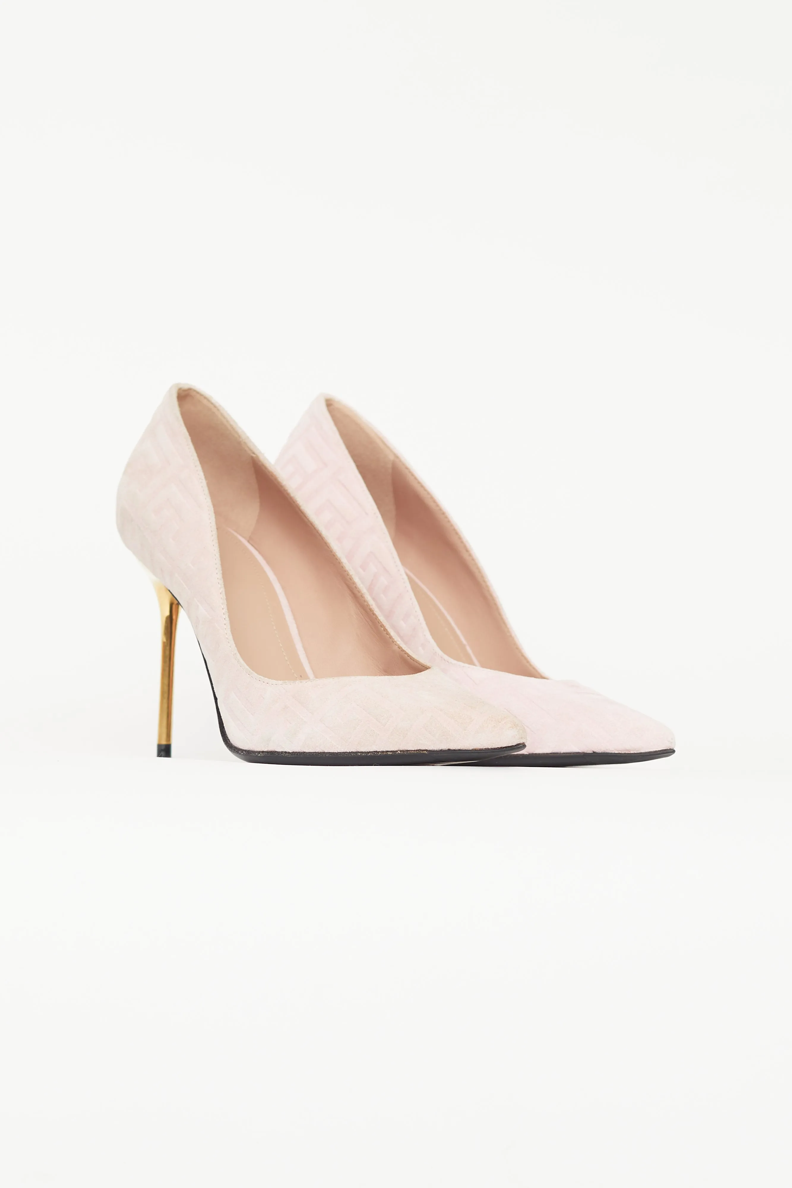 Pink Suede Monogram Heel