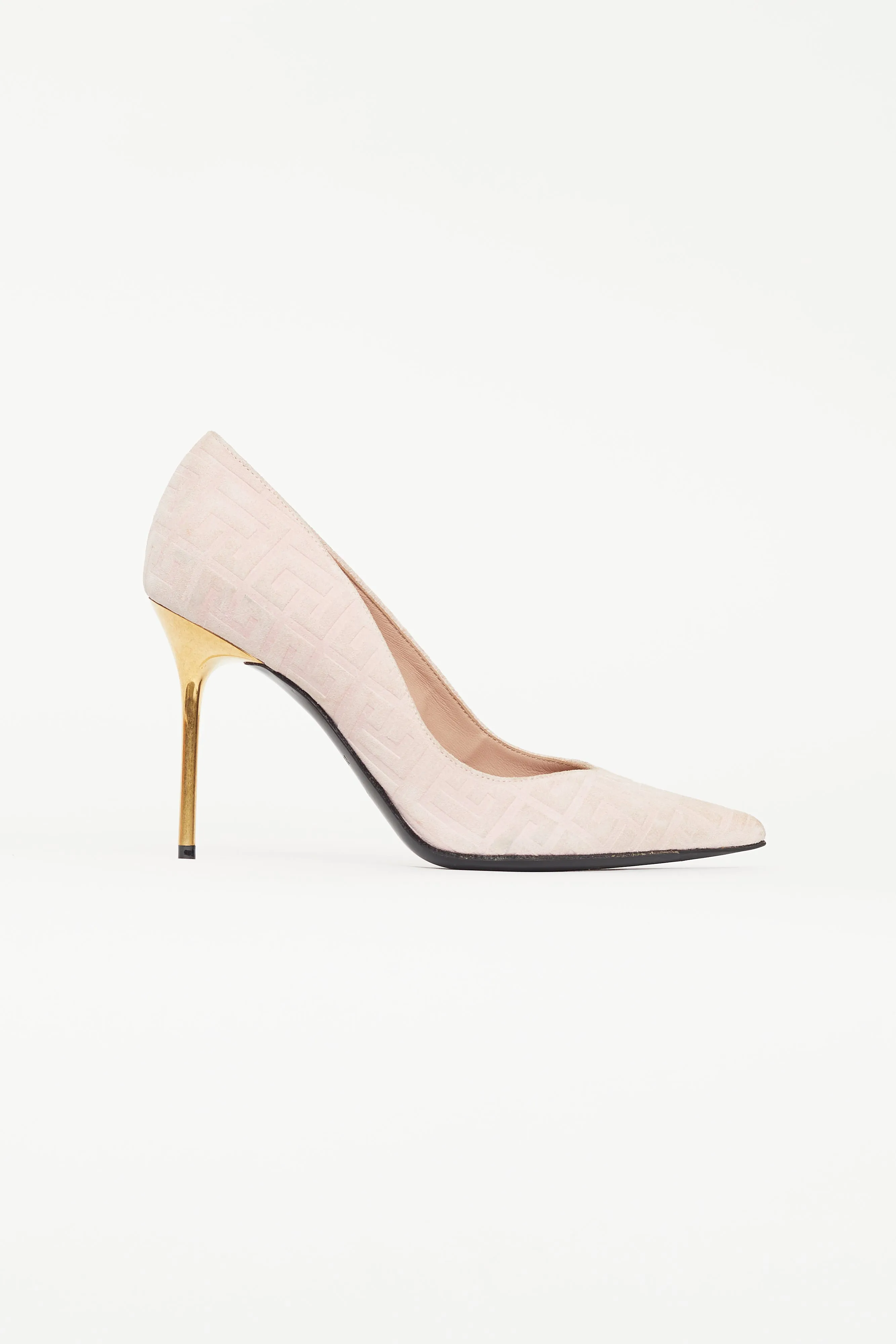 Pink Suede Monogram Heel