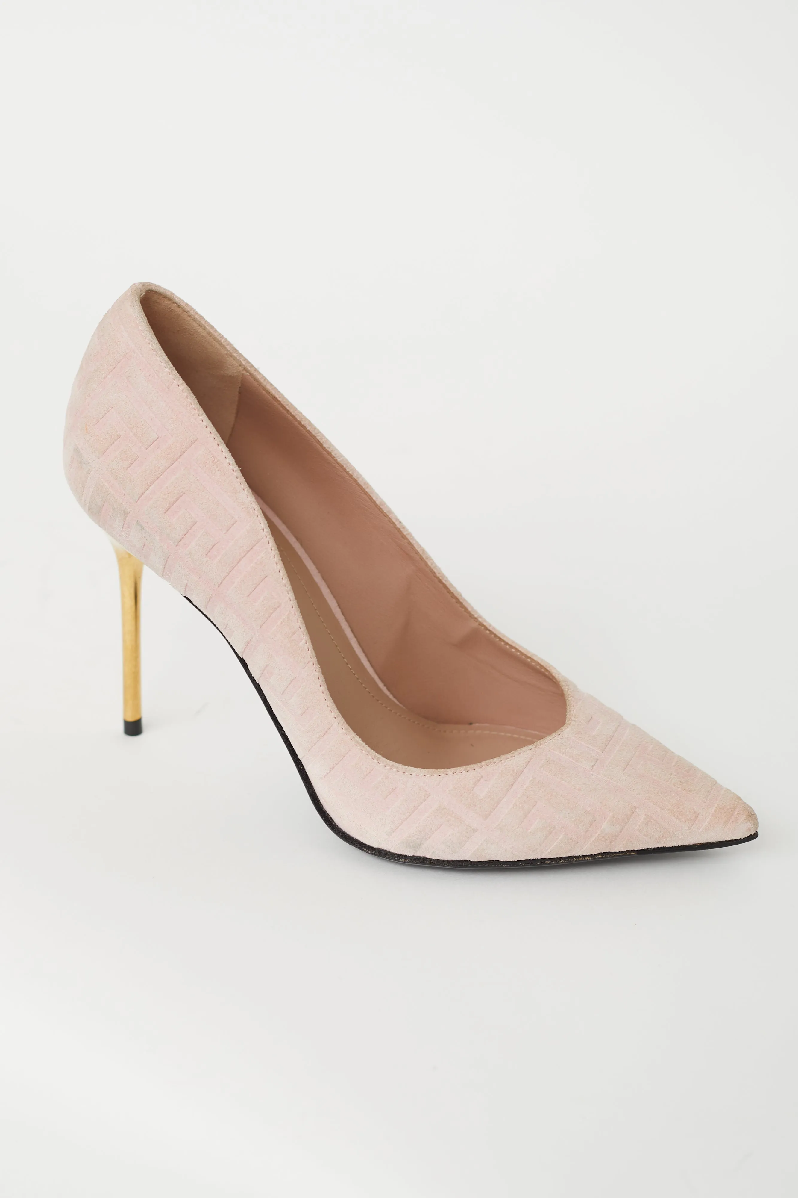 Pink Suede Monogram Heel