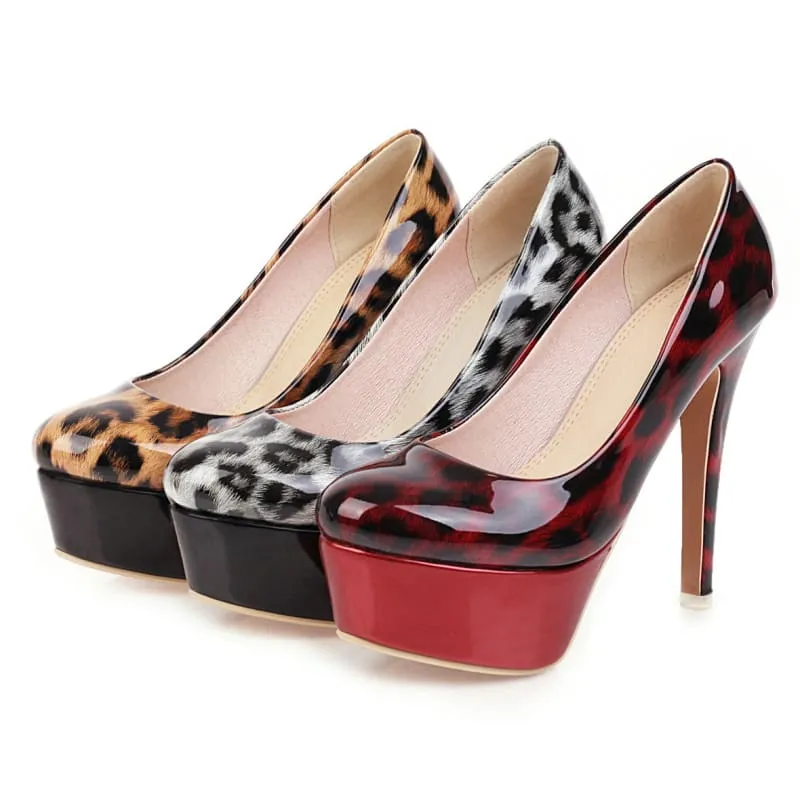 Pleasures and Sins Leopard Print Stiletto Heel Platform Pumps