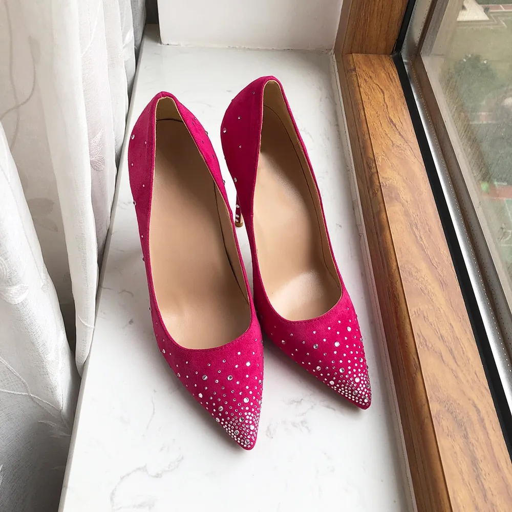 Pretty in Pink Flock High Heels with Gradient Rhinestones