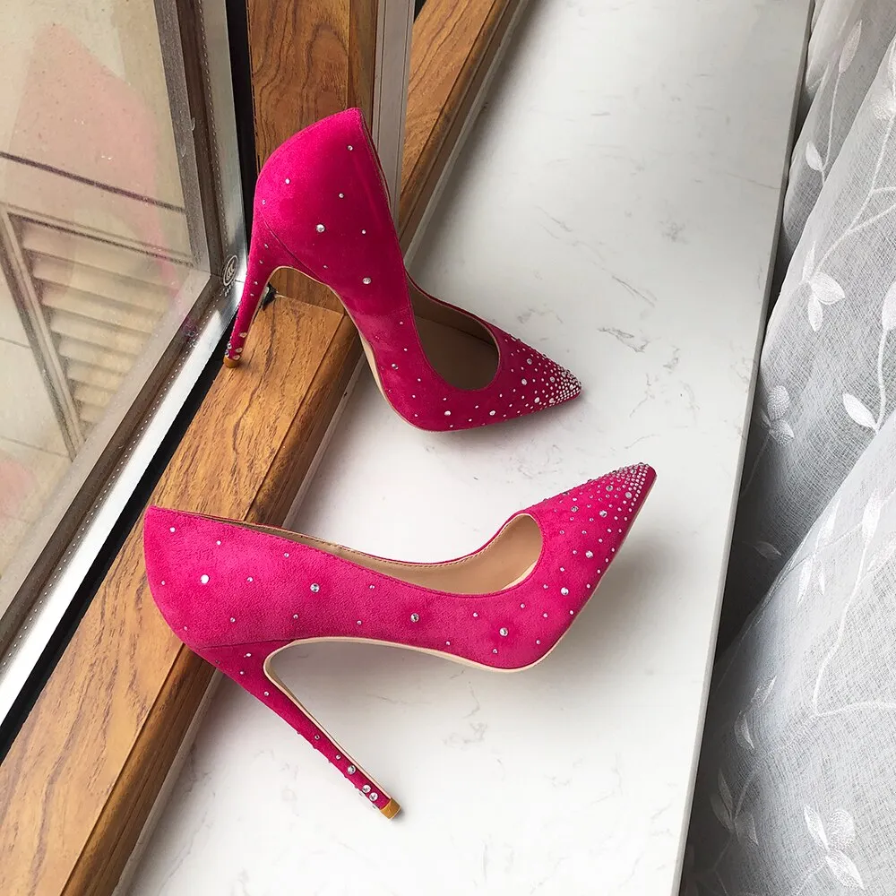 Pretty in Pink Flock High Heels with Gradient Rhinestones