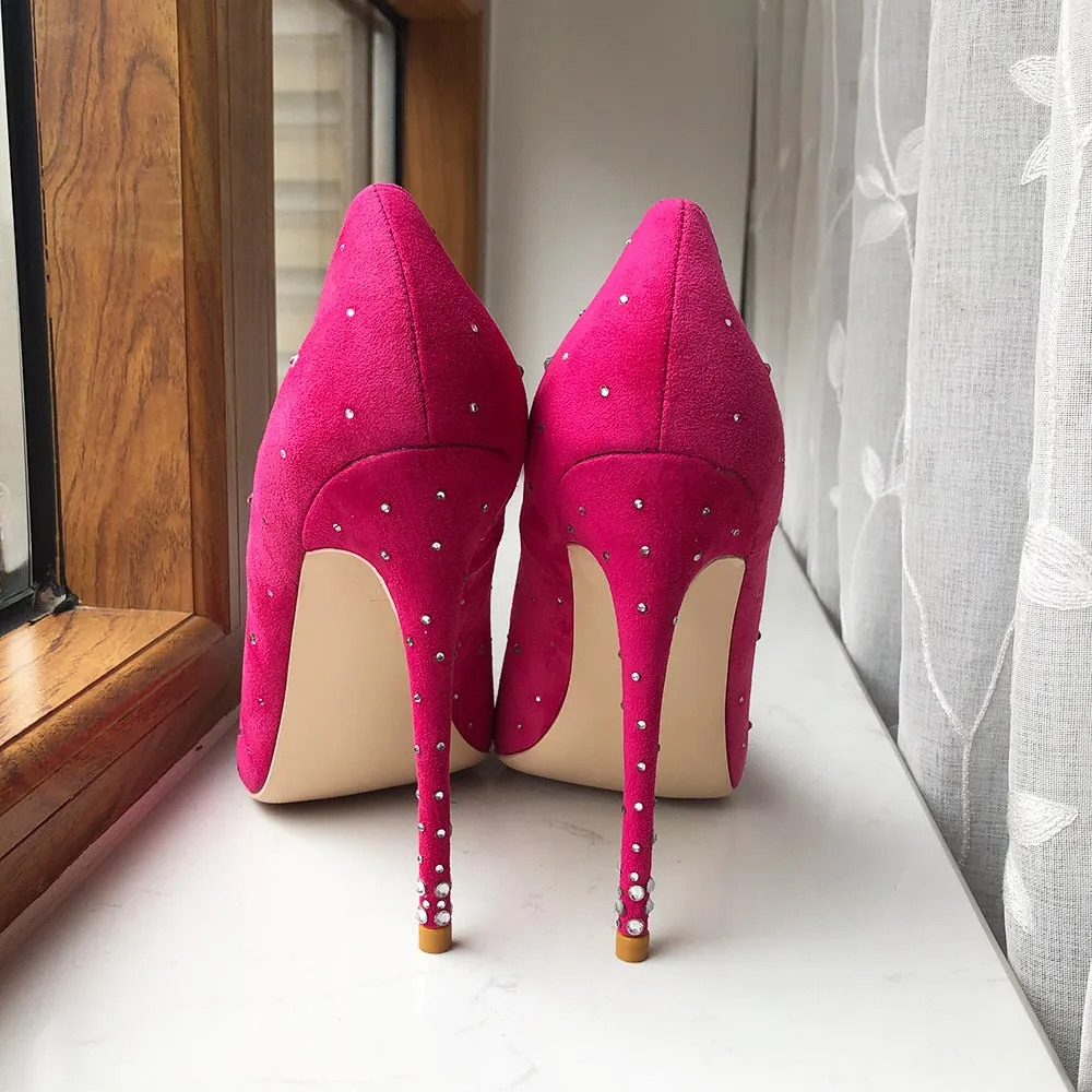 Pretty in Pink Flock High Heels with Gradient Rhinestones