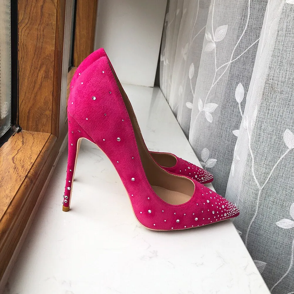 Pretty in Pink Flock High Heels with Gradient Rhinestones