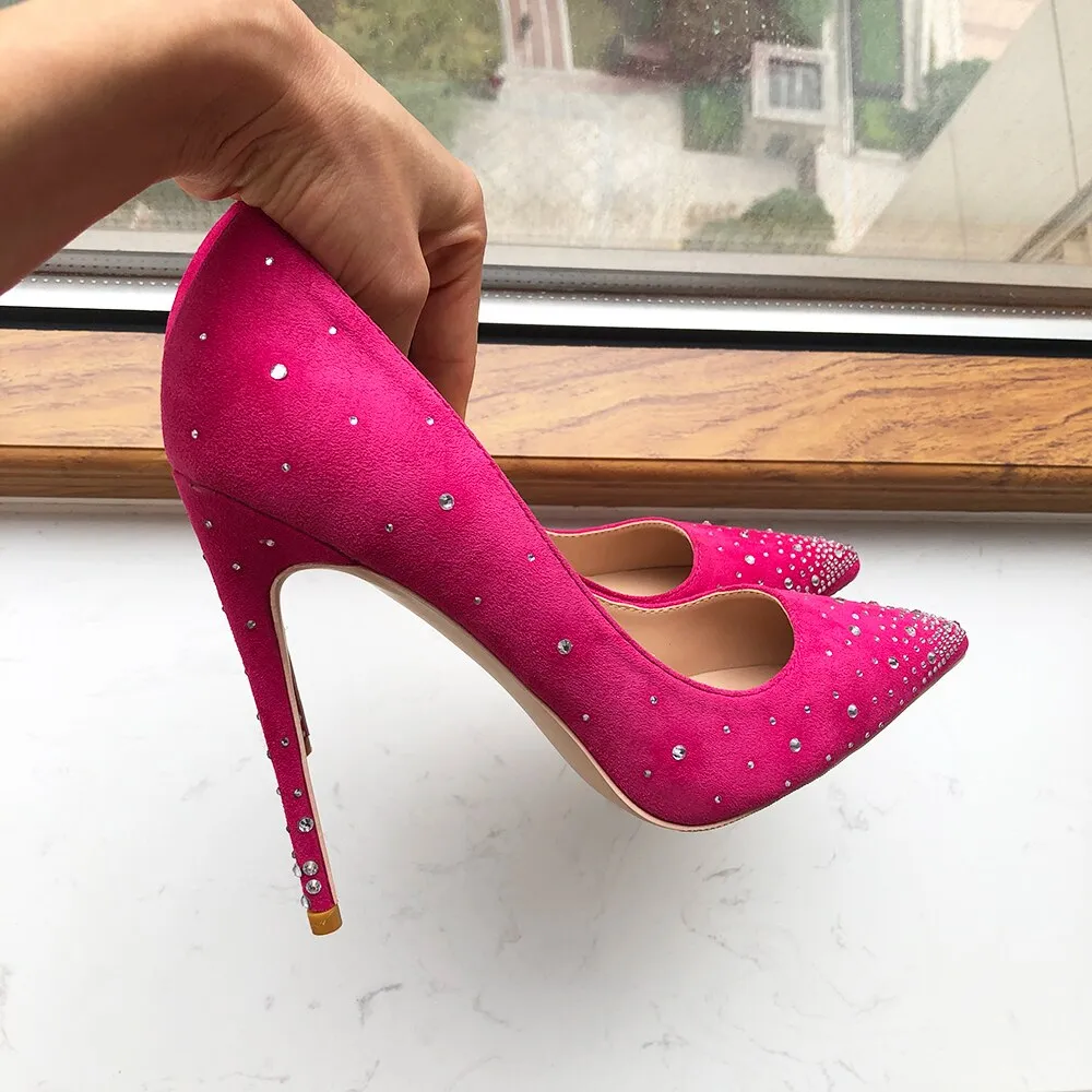 Pretty in Pink Flock High Heels with Gradient Rhinestones