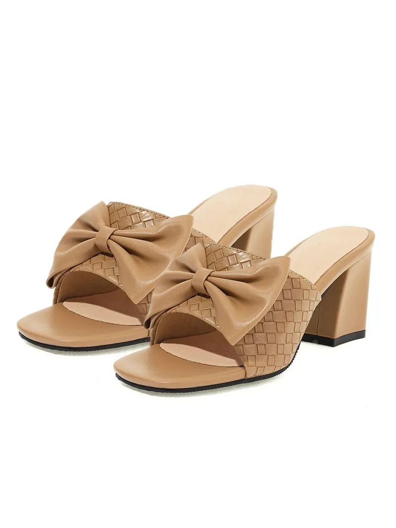 Retro Bowknot Chunky Heels Sandals