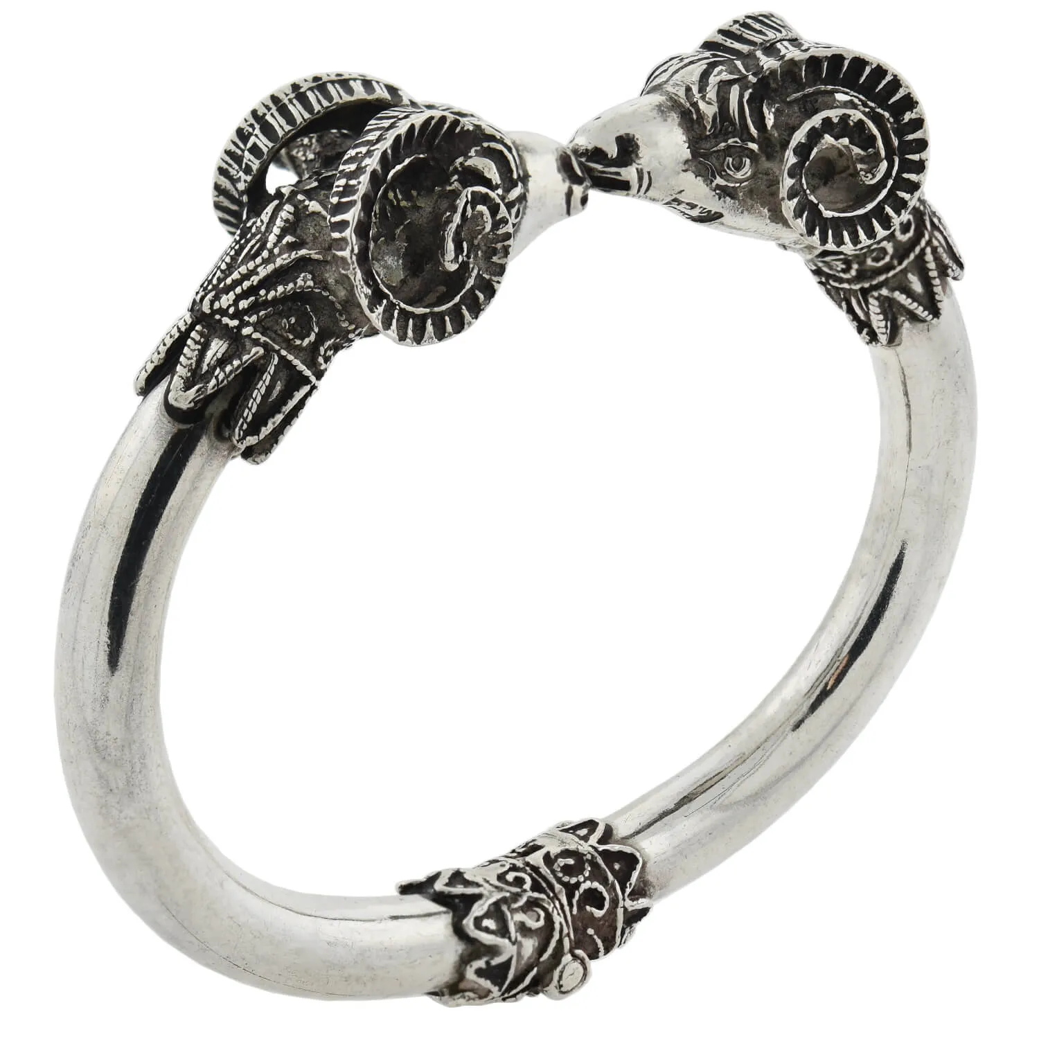 Retro Sterling Silver Ram's Head Hinged Bangle Bracelet