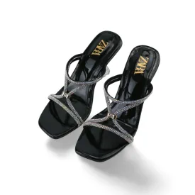 Rhinestones Straps Clear Heels Sandals For Women