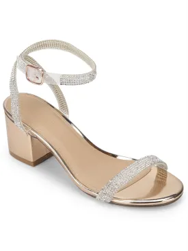 Rose Gold Metallic PU Diamante Low Block Heels