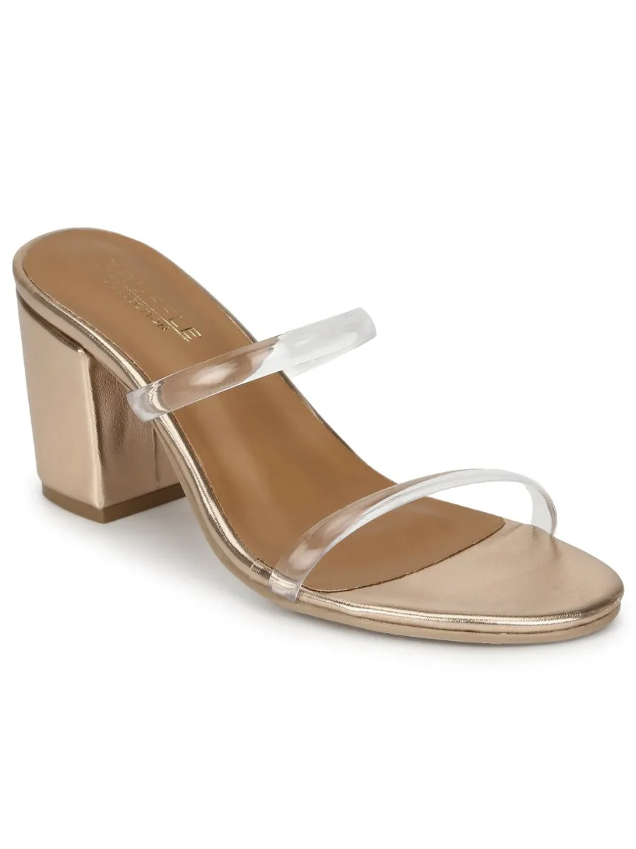 Rosegold PU Mules With Clear Straps