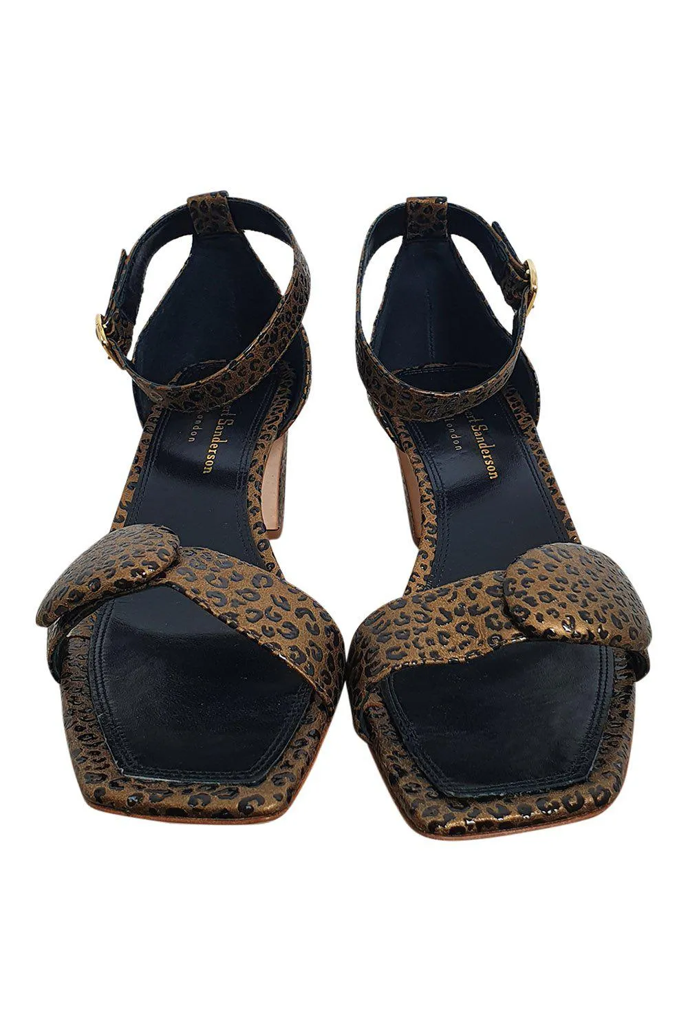 RUPERT SANDERSON Melissa 60 Laminate Leopard Maple Brown Sandals (EU 41 | UK 8)