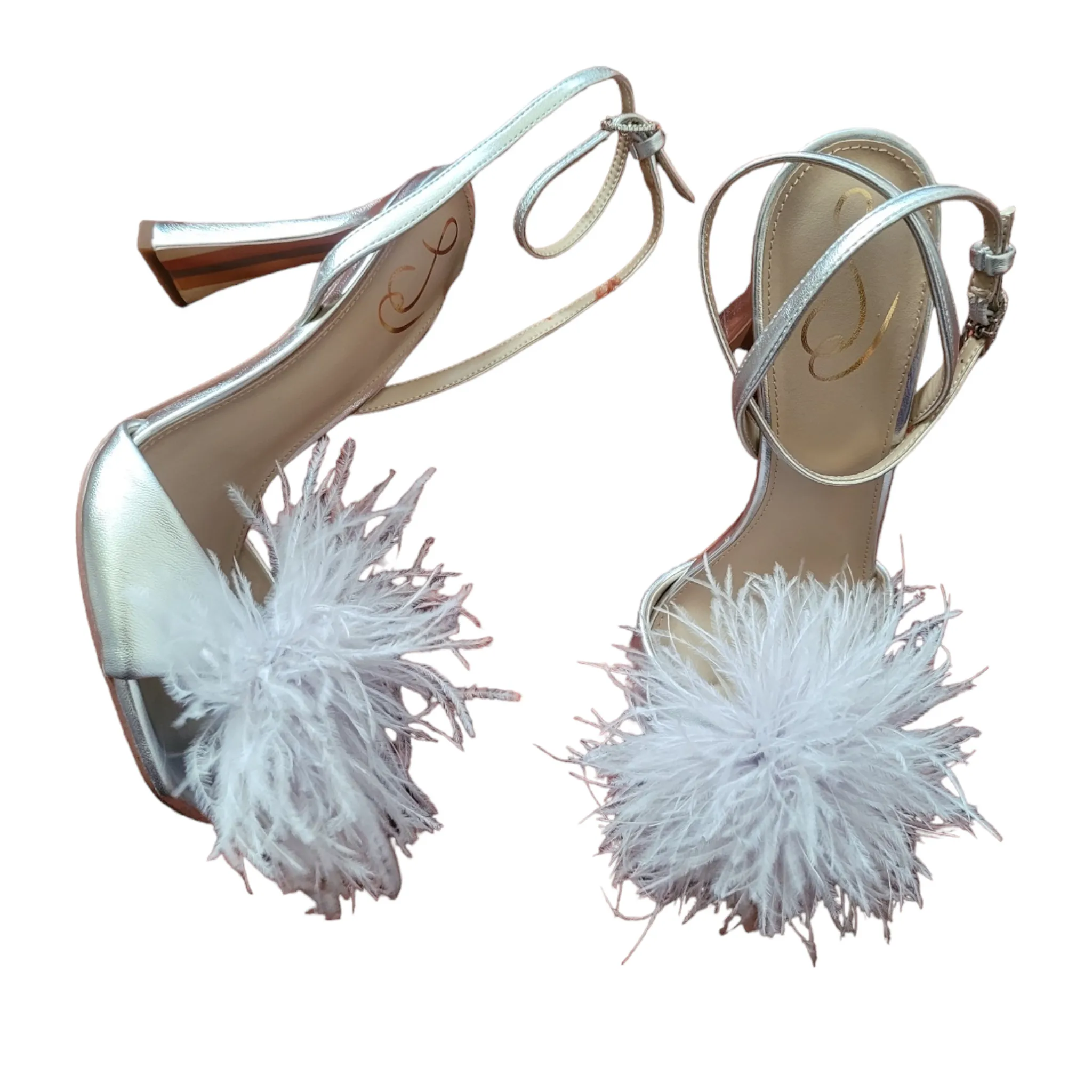 Sam Edelman Silver Leon Feather Heels Size 9