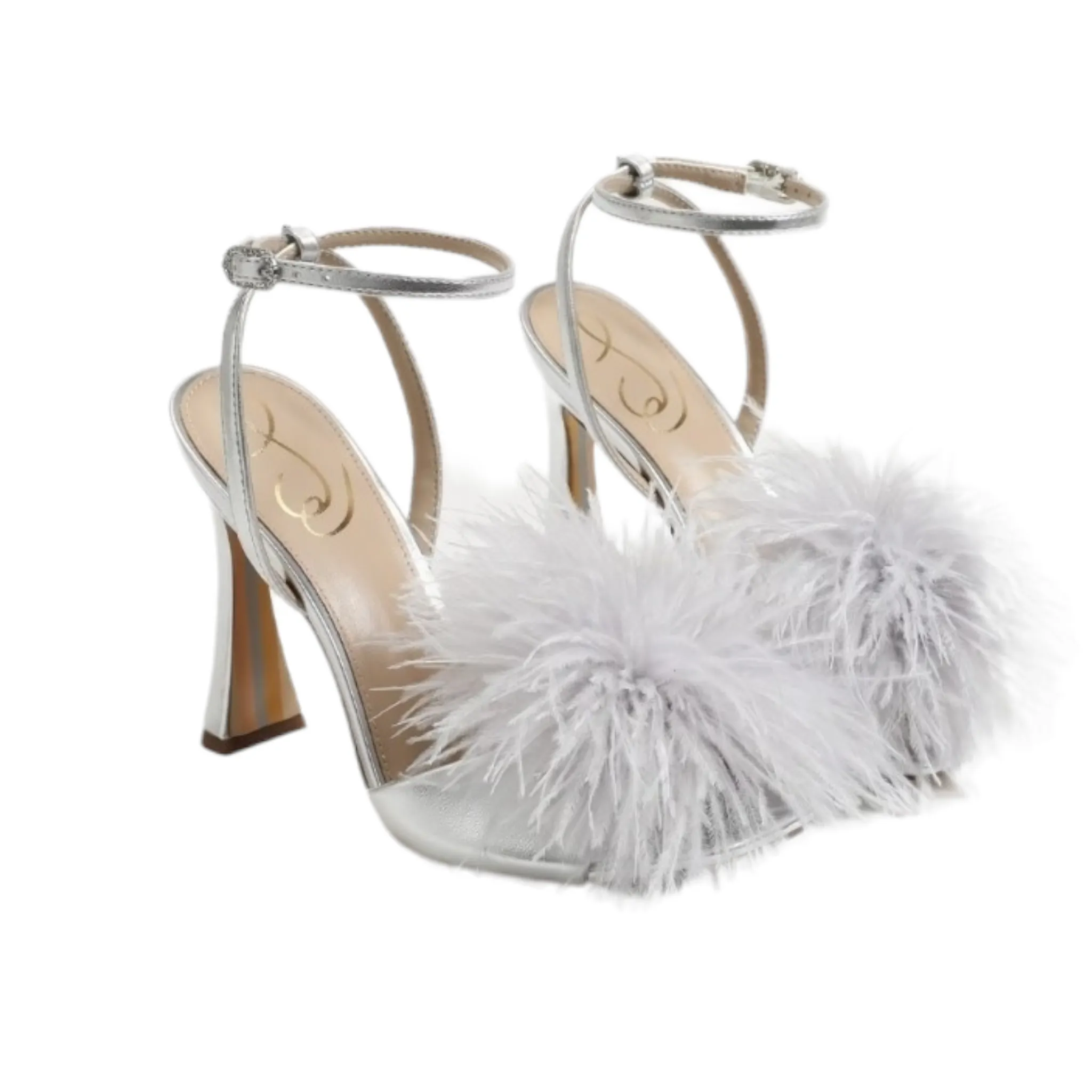 Sam Edelman Silver Leon Feather Heels Size 9