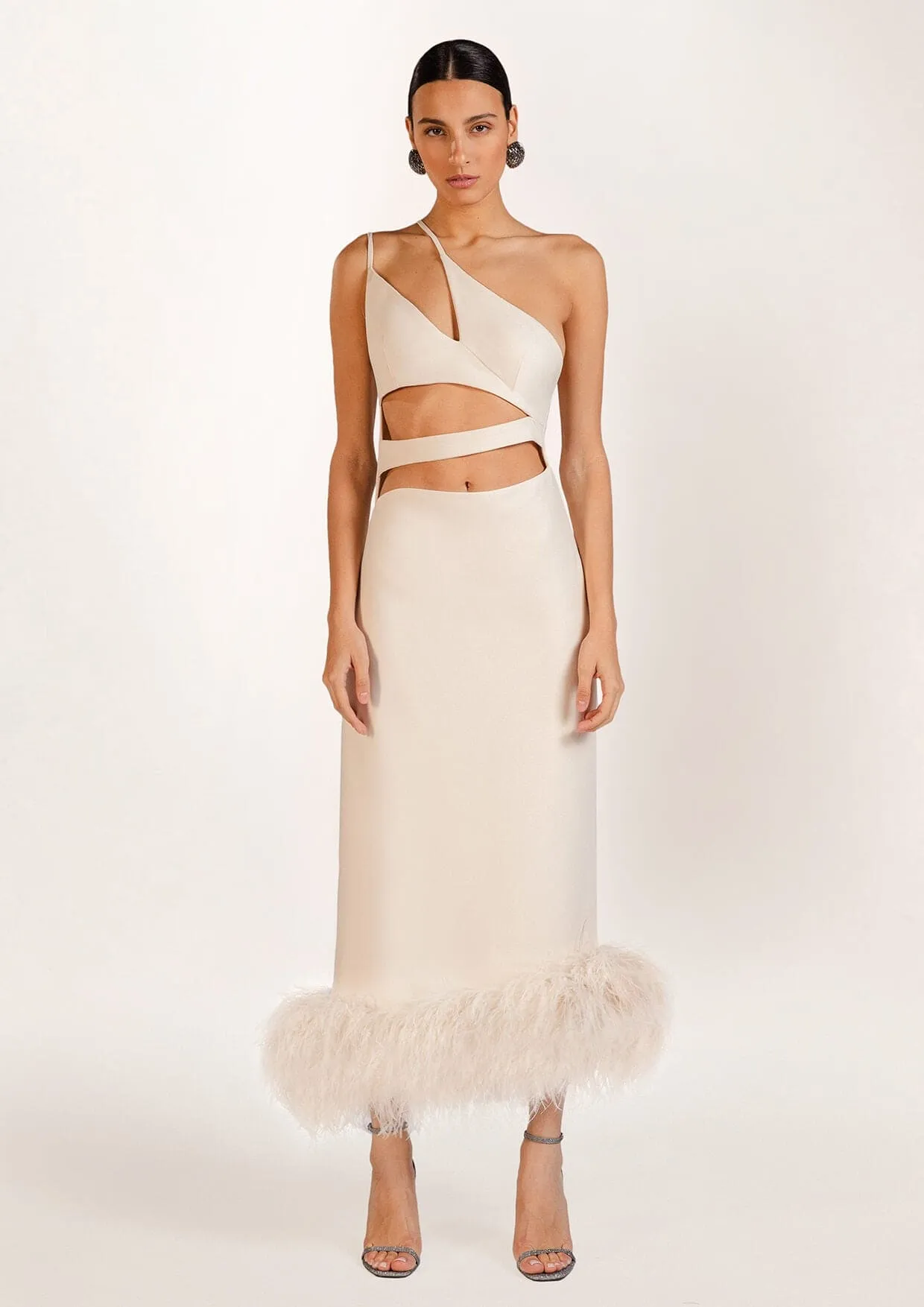 Serena Cut-Out Feathered Crepe Gown