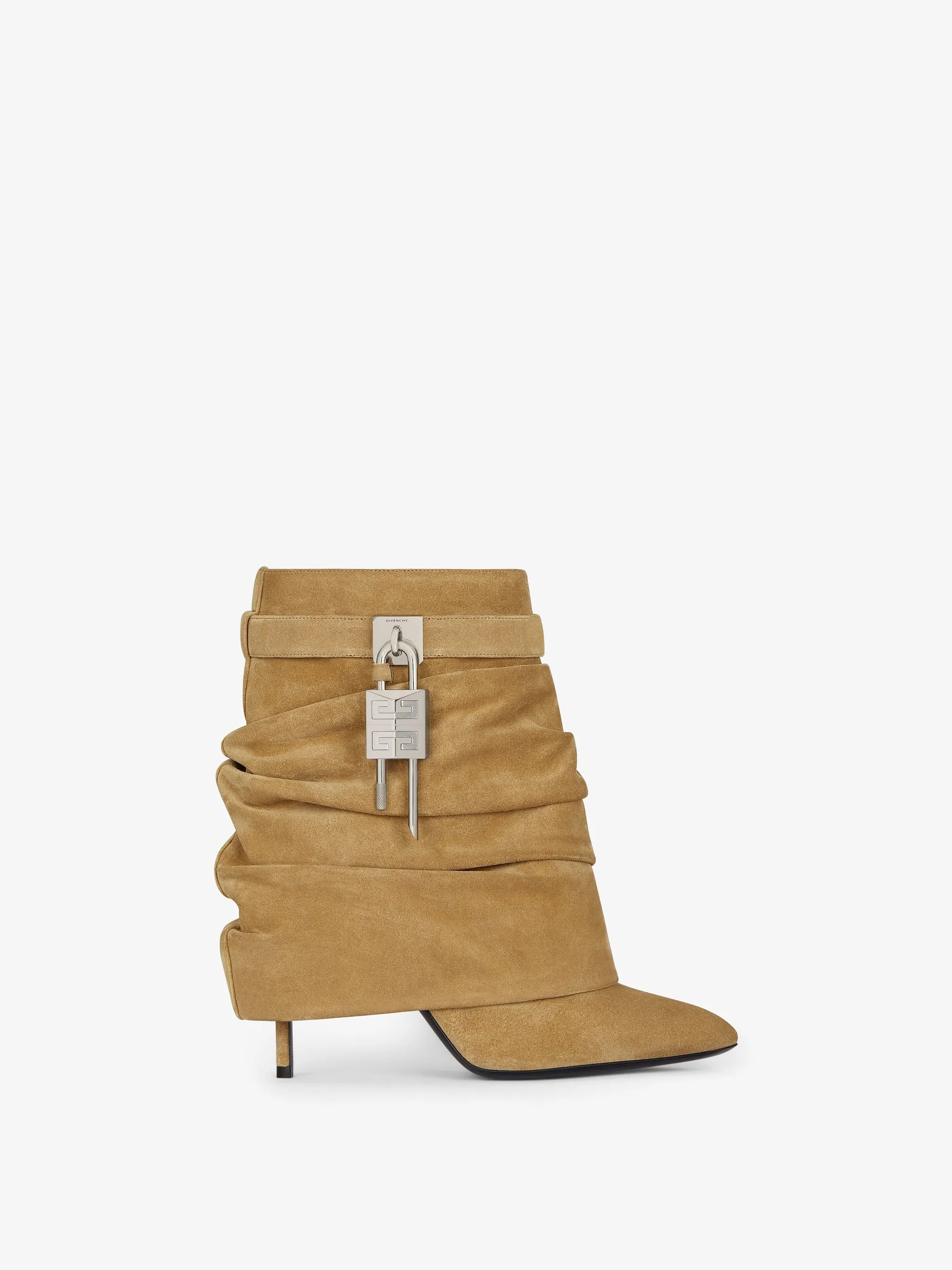 Shark Lock Stiletto Ankle Boots In Suede