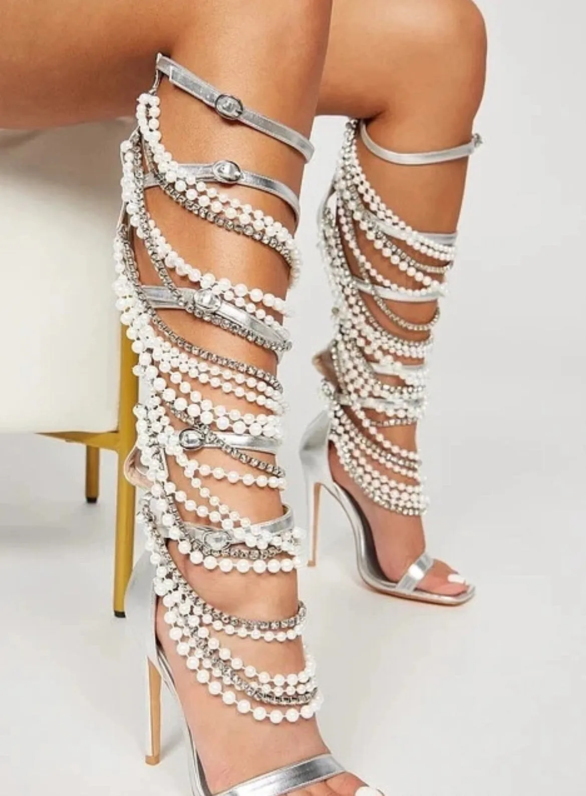 ‘Sienna’ Luxe Pearl Knee Heel