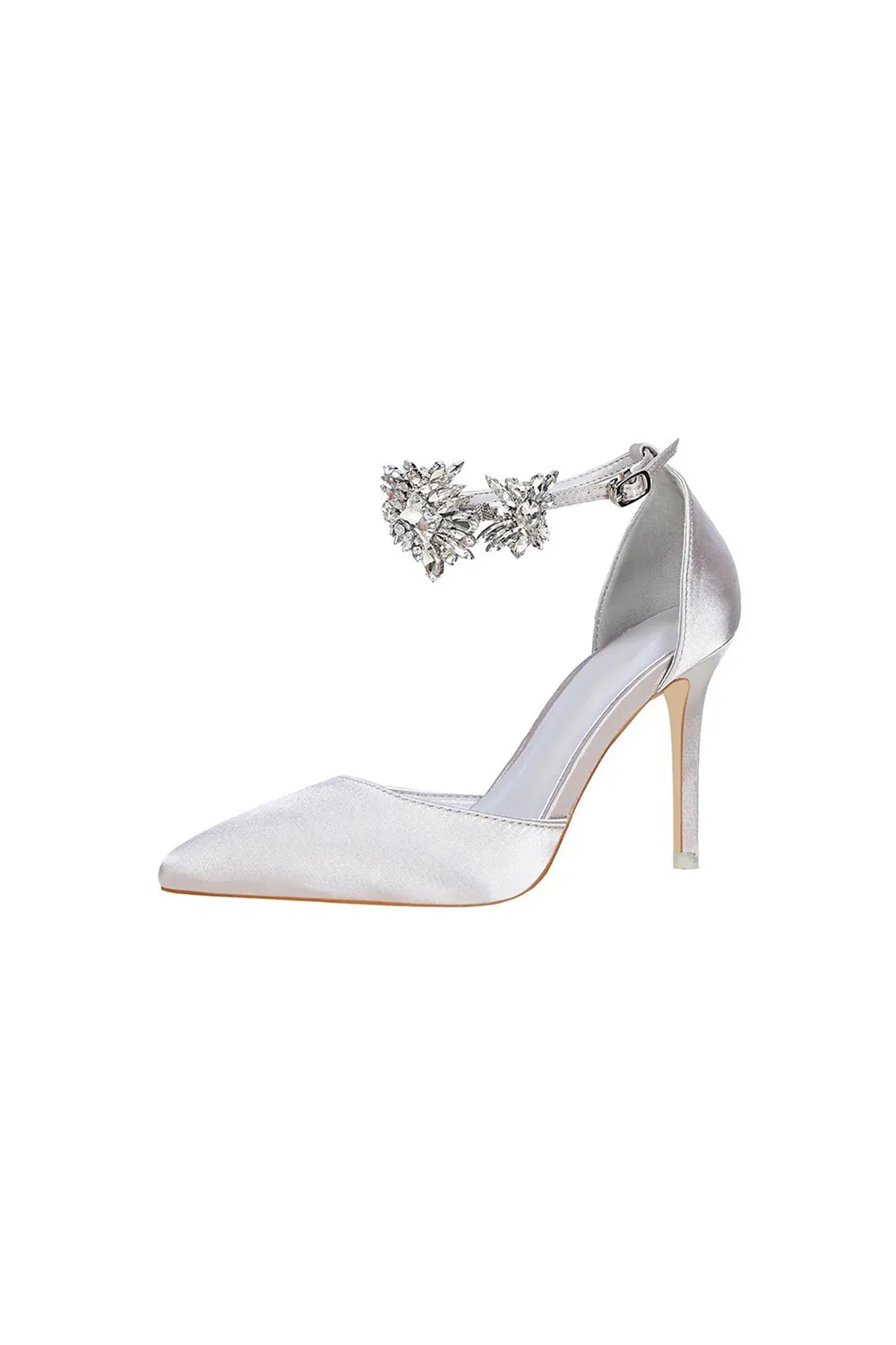 Silver Ankle Strap Prom Heels with Crystals