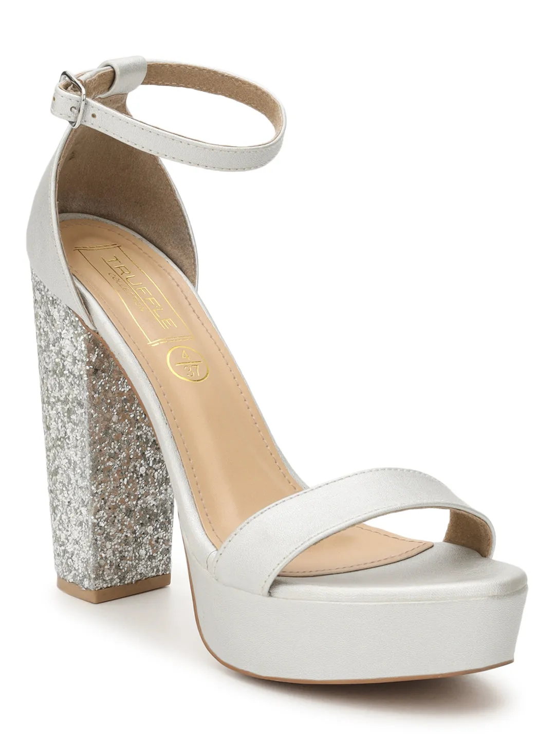 Silver PU Diamond Block Heel Sandals (TP10376-SIL)