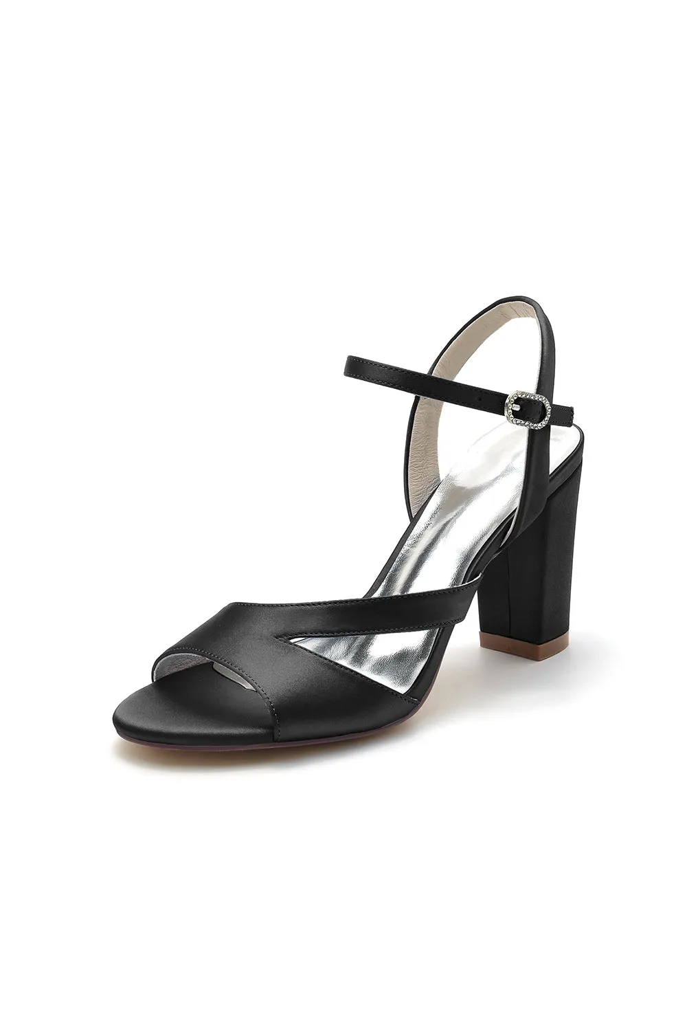 Simple Open Toe Block Heels with Ankle Strap