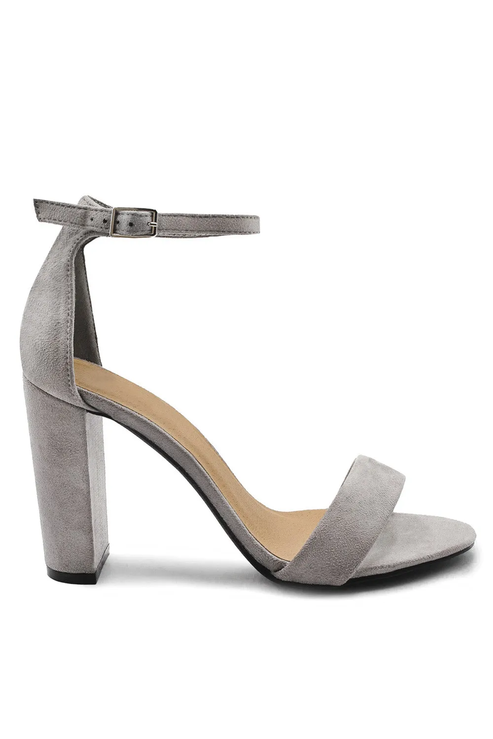 SKYE STRAPPY BLOCK HEELS WITH BUCKLE IN GREY SUEDE