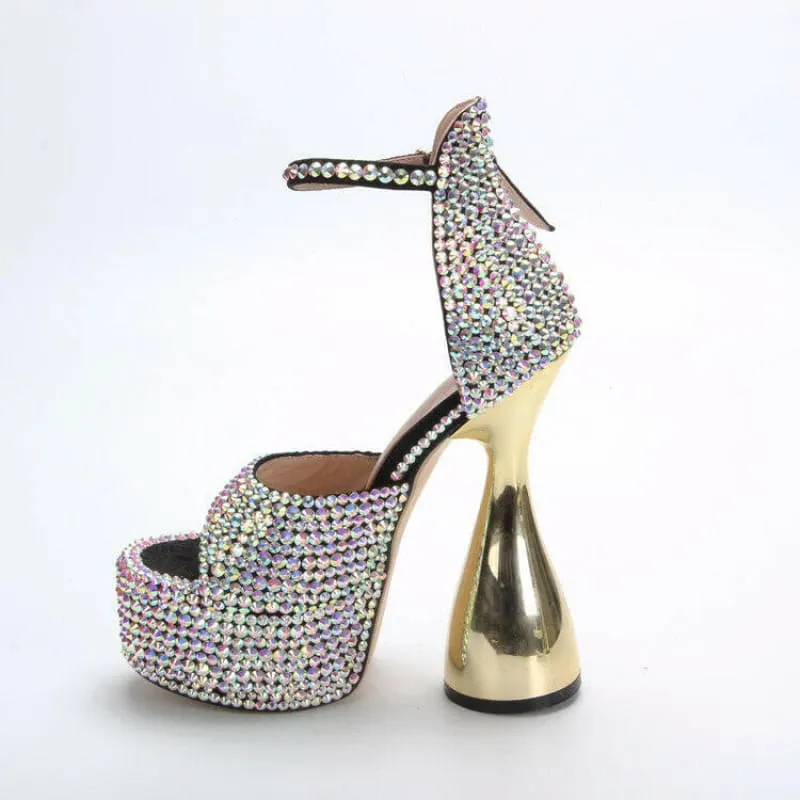 Sparkly High Heel Open Toe Platform Rhinestone Sandals