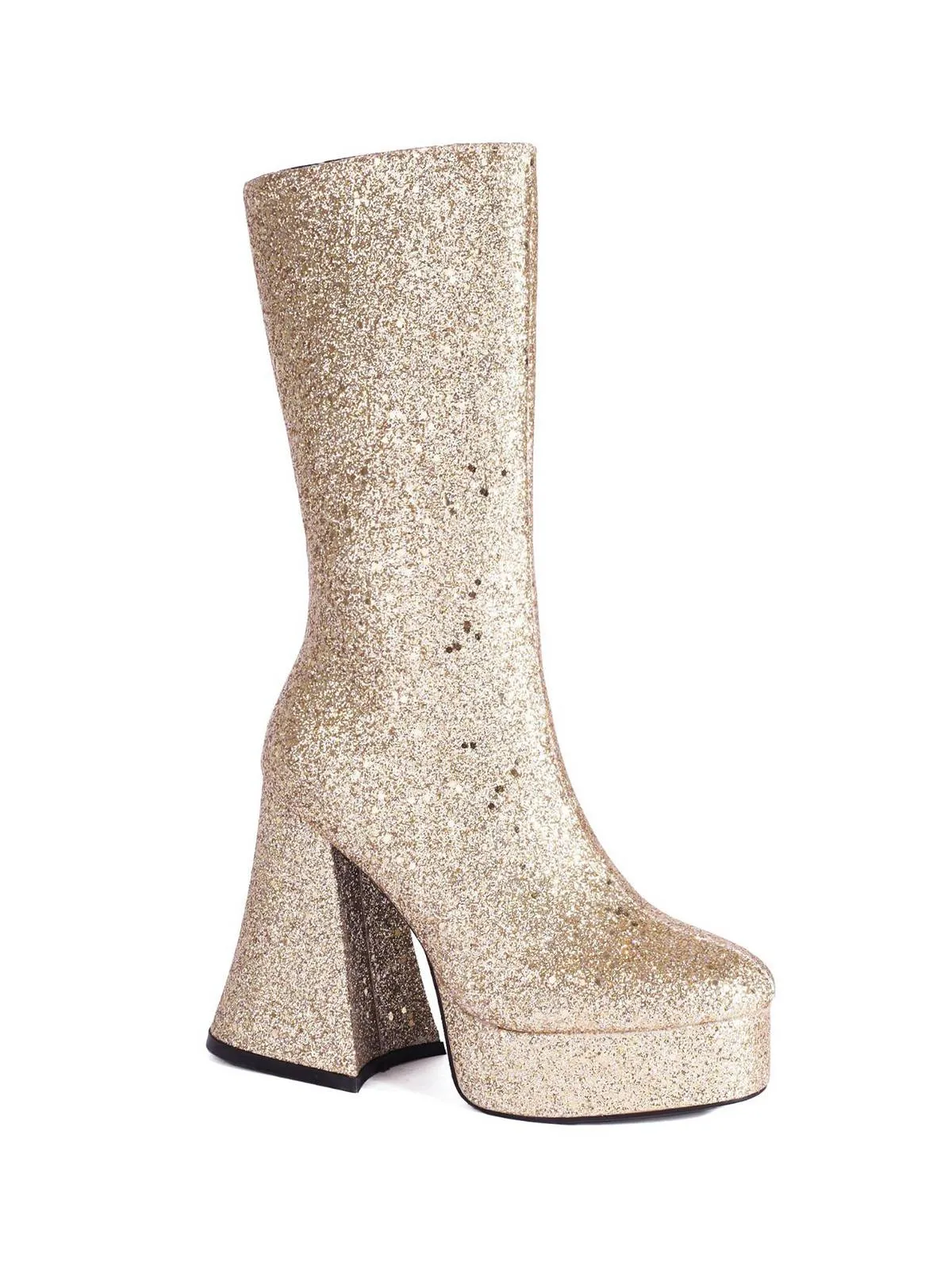 Square Toe Sequined Chunky Heel Mid-Calf Boots