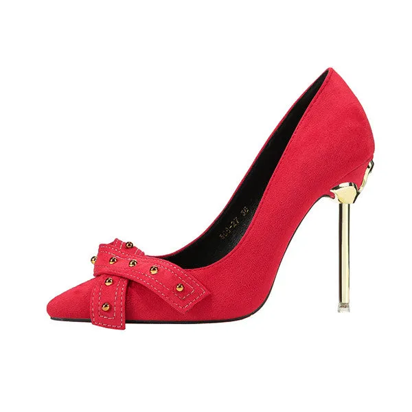 Sweet Suede Upper Metal High Heels Closed Toe Evening Shoes PS018