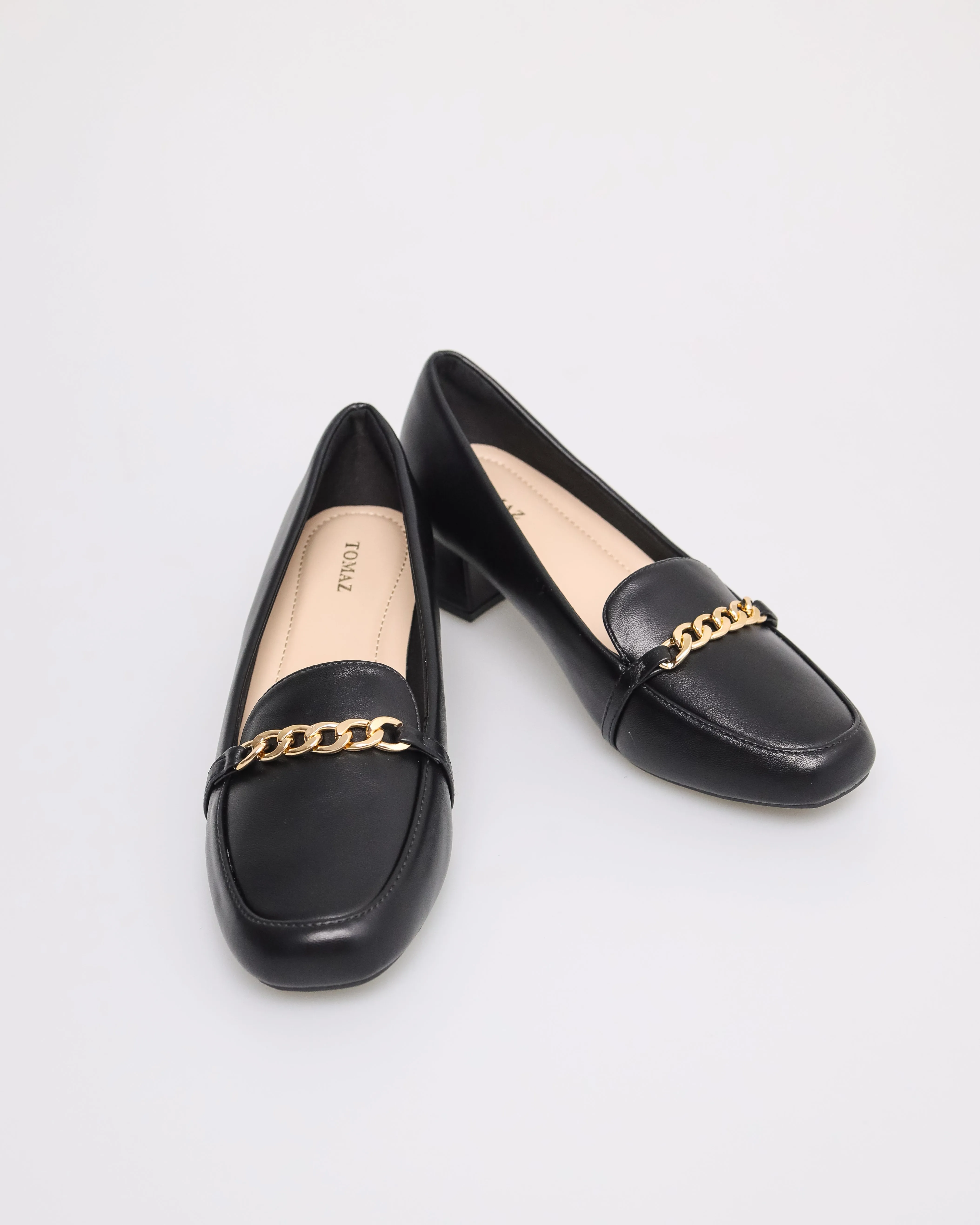 Tomaz NN205 Ladies Chained-Buckle Heeled Loafer (Black)