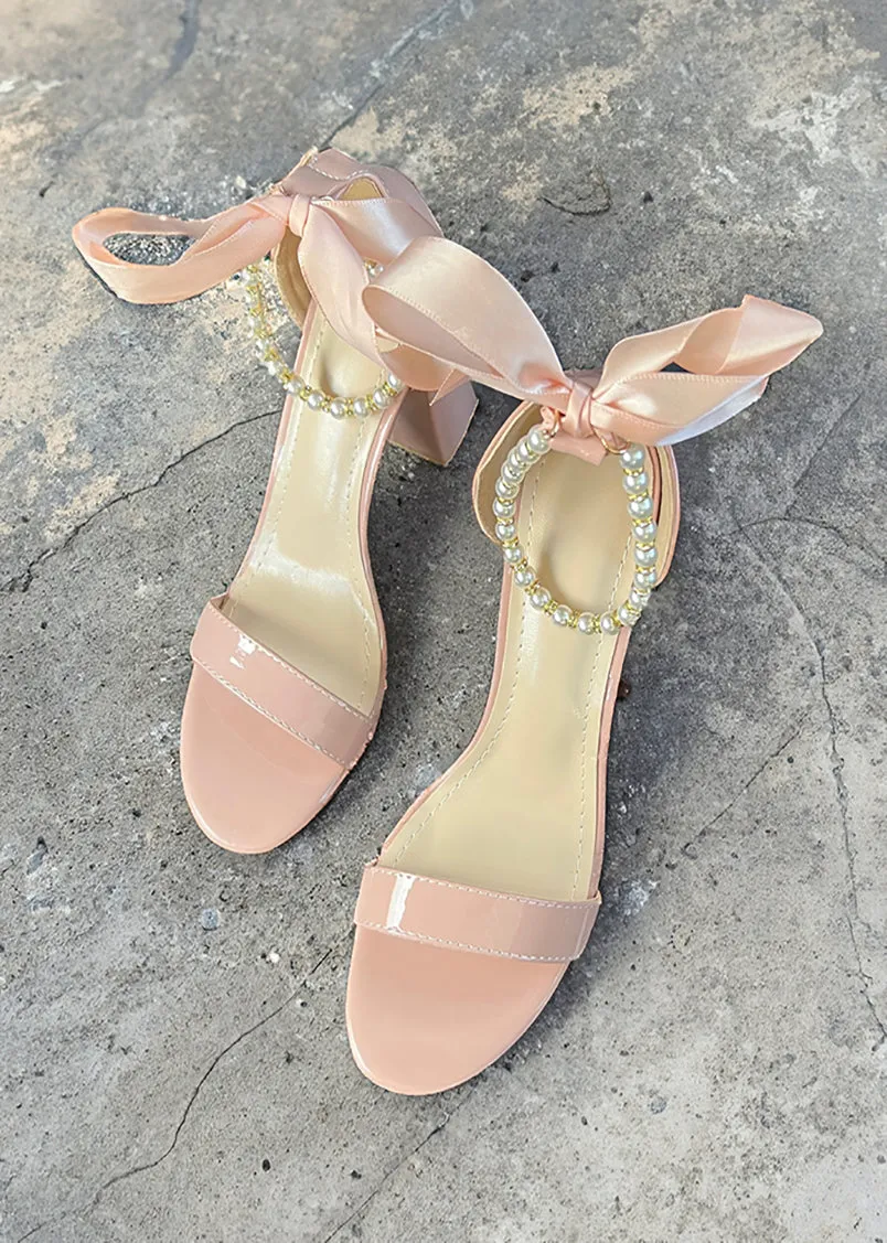 Trish Pearl Ankle Strap Heels in Patent Light Pink