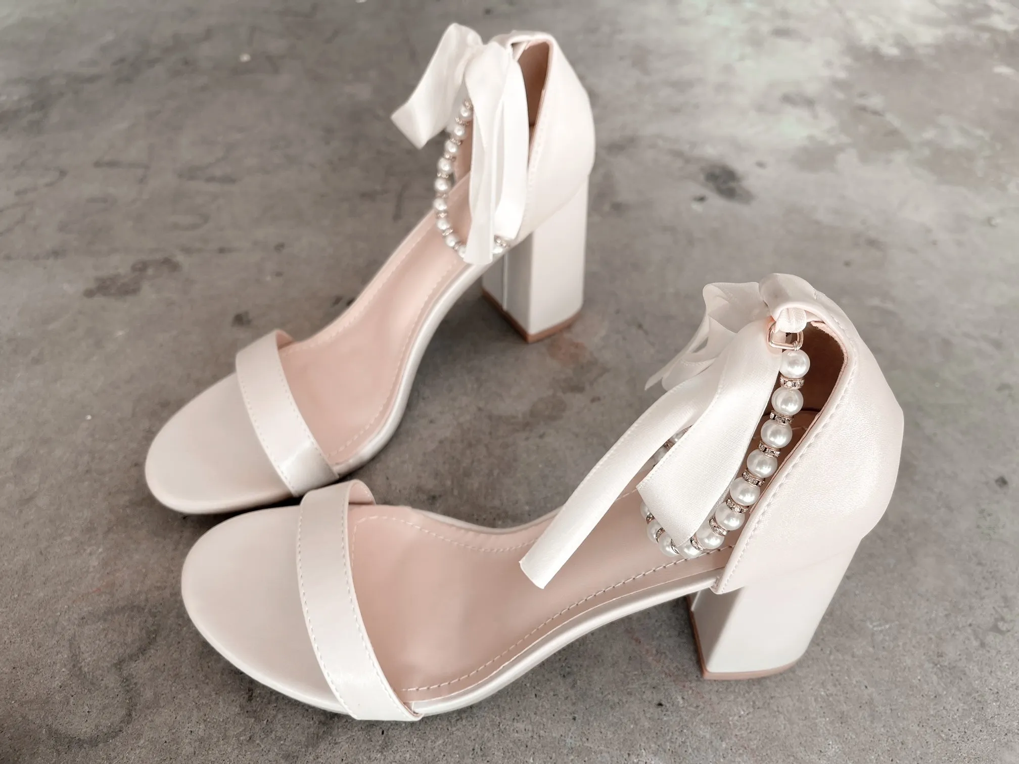 Trish Pearl Ankle Strap Heels in Sand