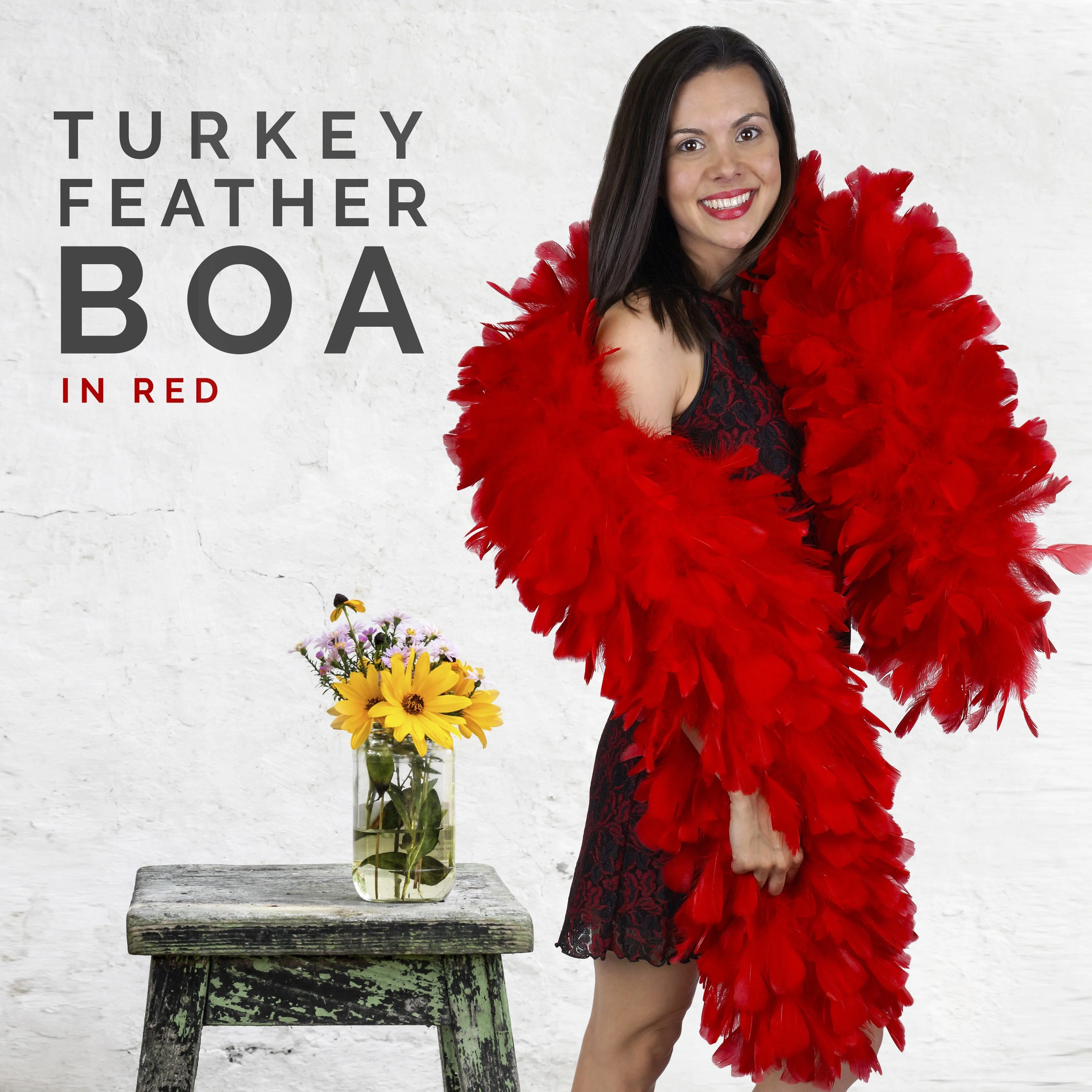 Turkey Ruff Feather Boa - 14-16" - Red