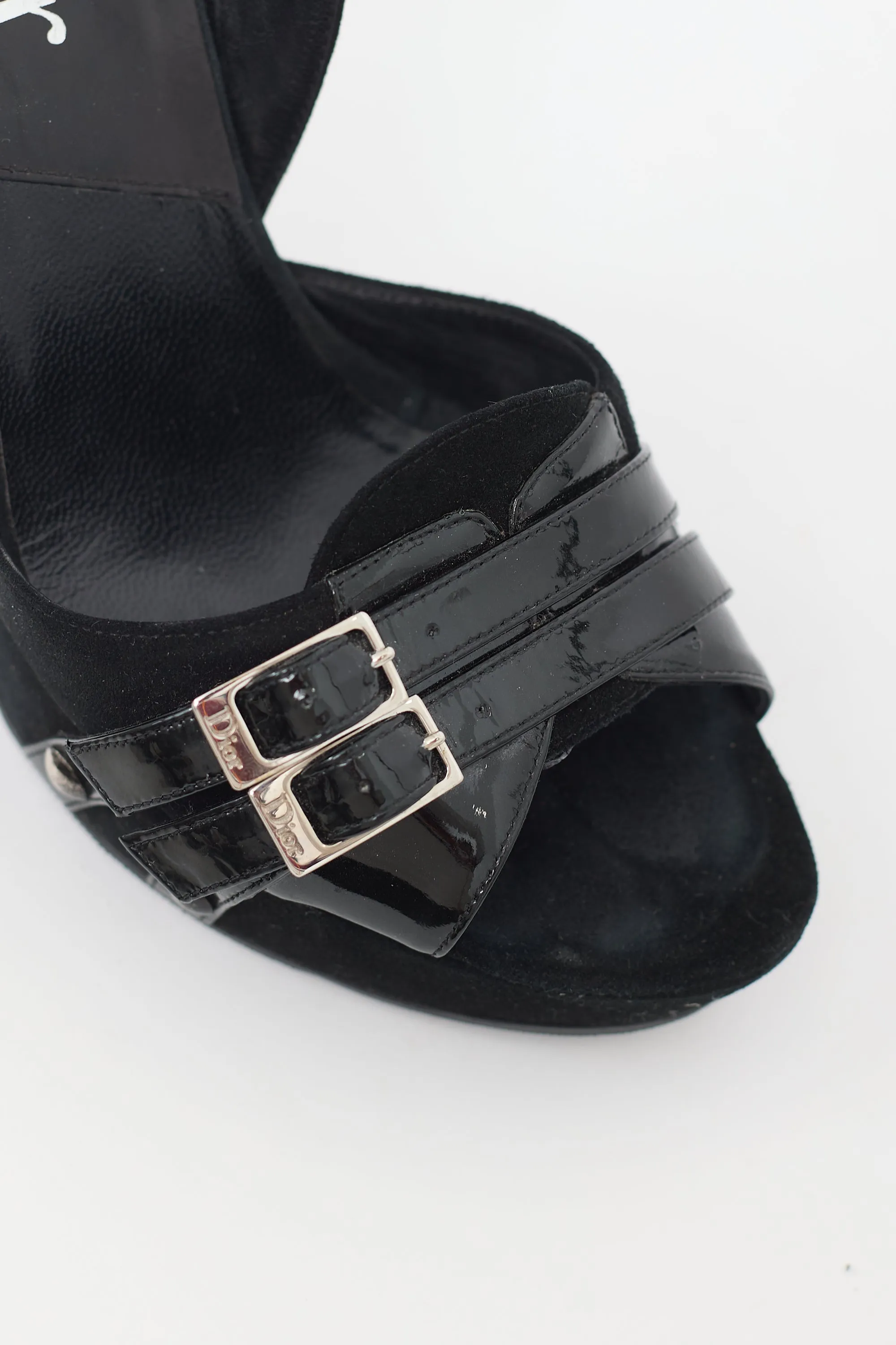 Vintage Black Suede Buckle Platform Heel