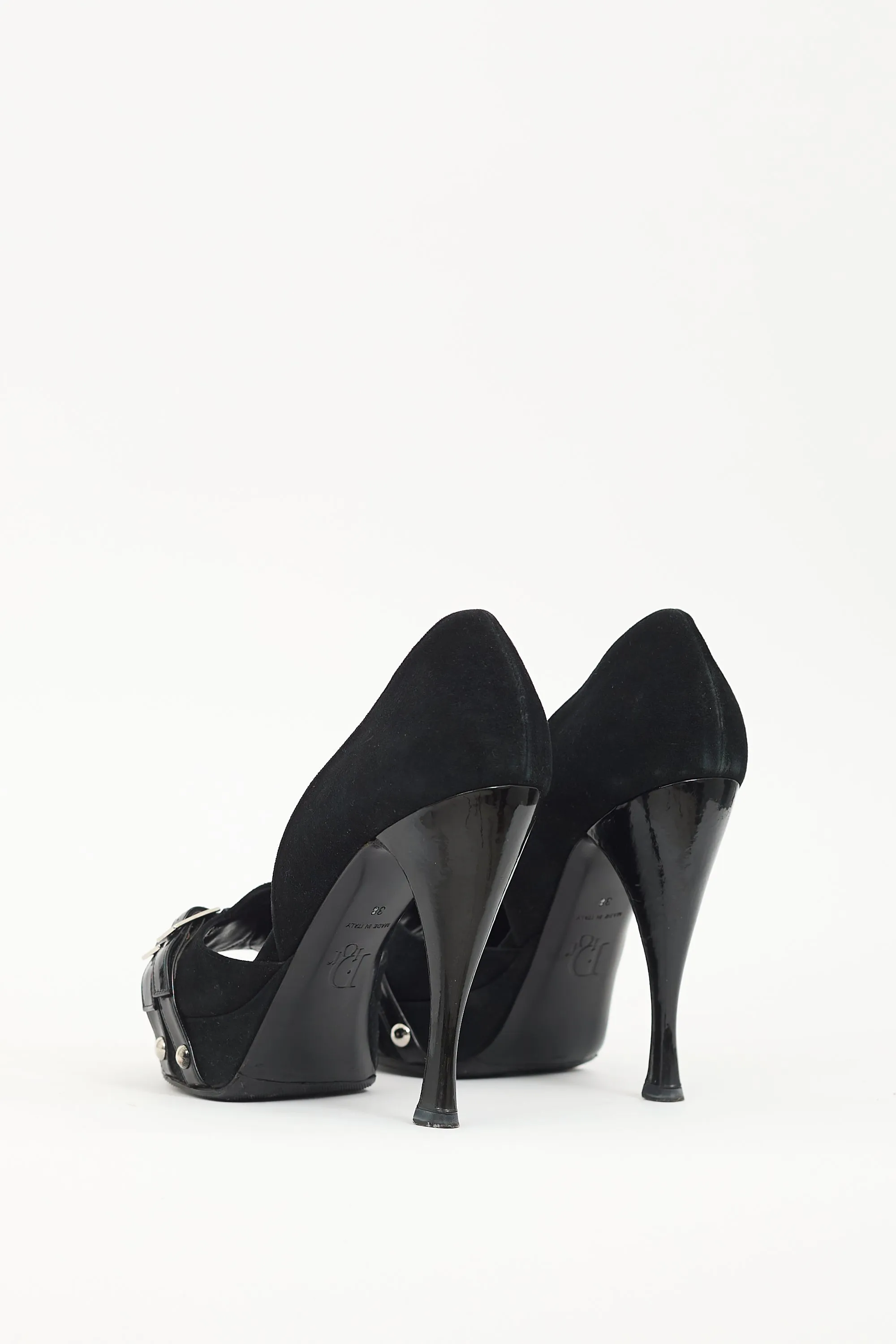 Vintage Black Suede Buckle Platform Heel