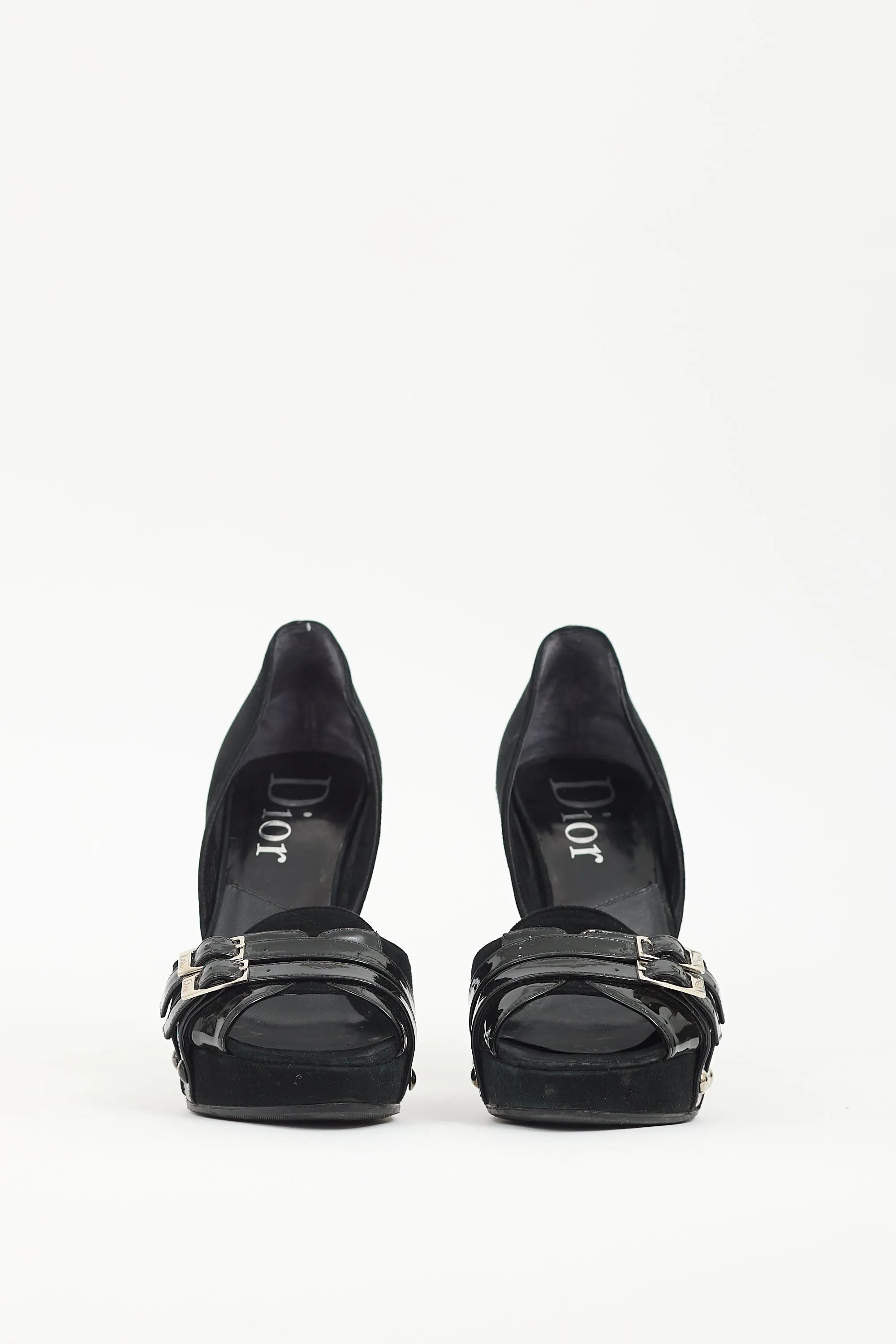 Vintage Black Suede Buckle Platform Heel