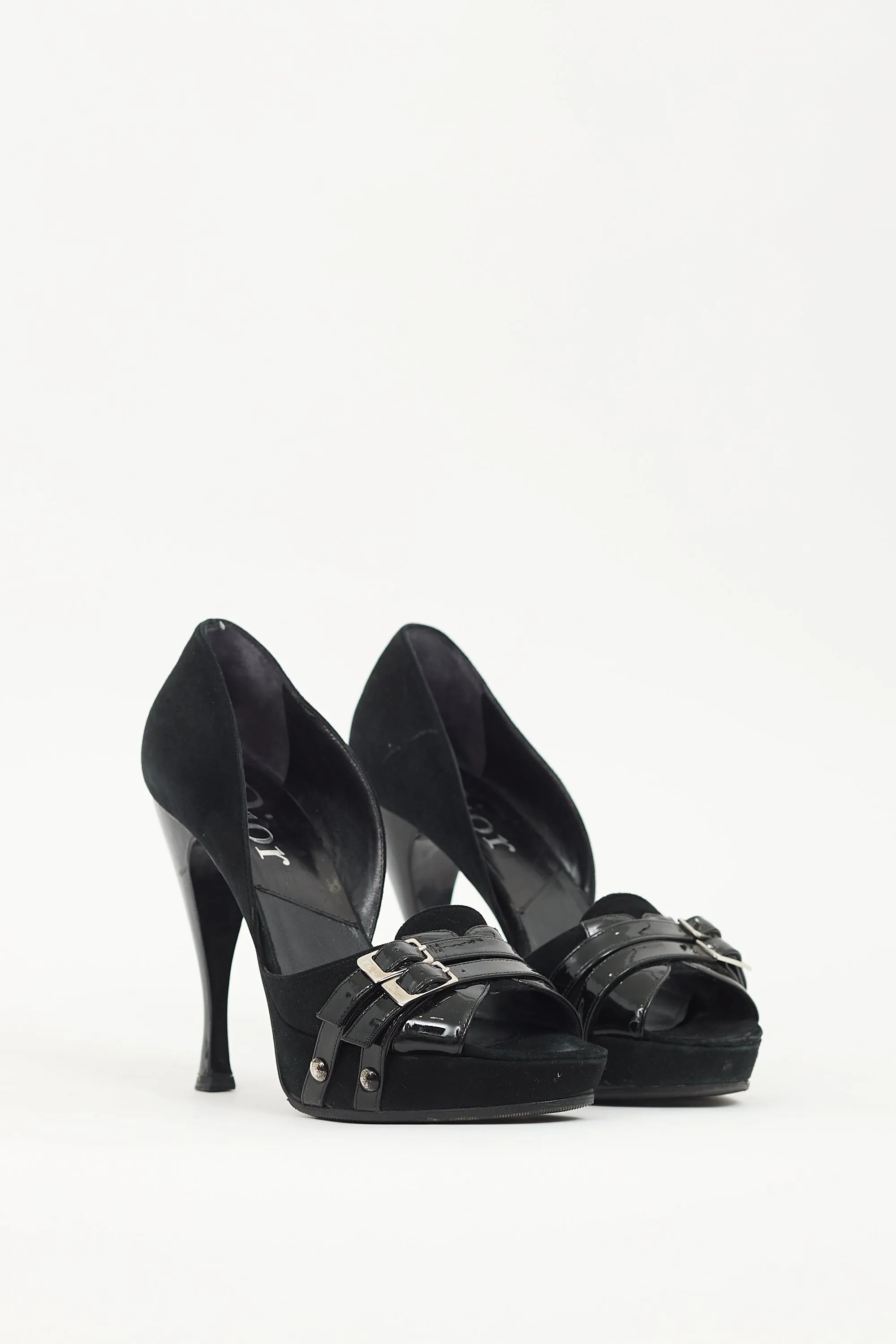 Vintage Black Suede Buckle Platform Heel