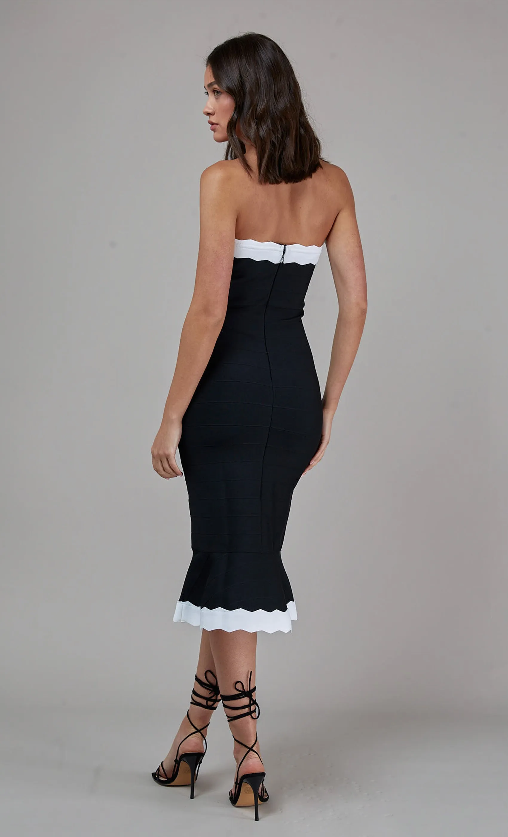 Wavy Trim Fishtail Bandage Midi Dress