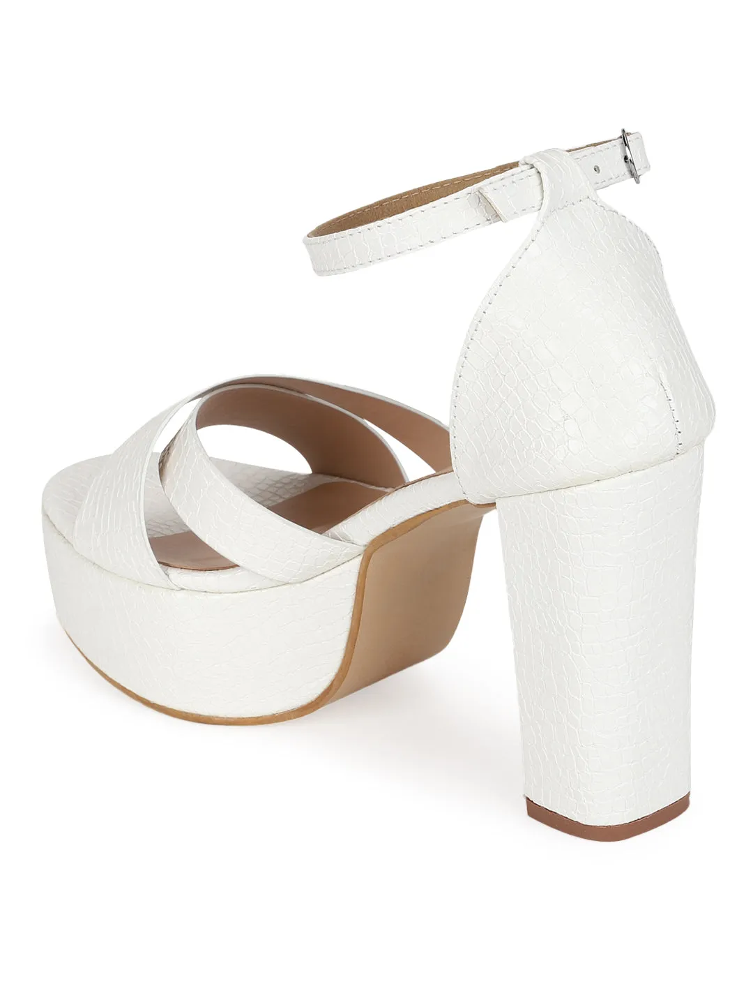 White PU Croc Crossover Strap Platform Sandals (TC-SLC-V105-WHT)