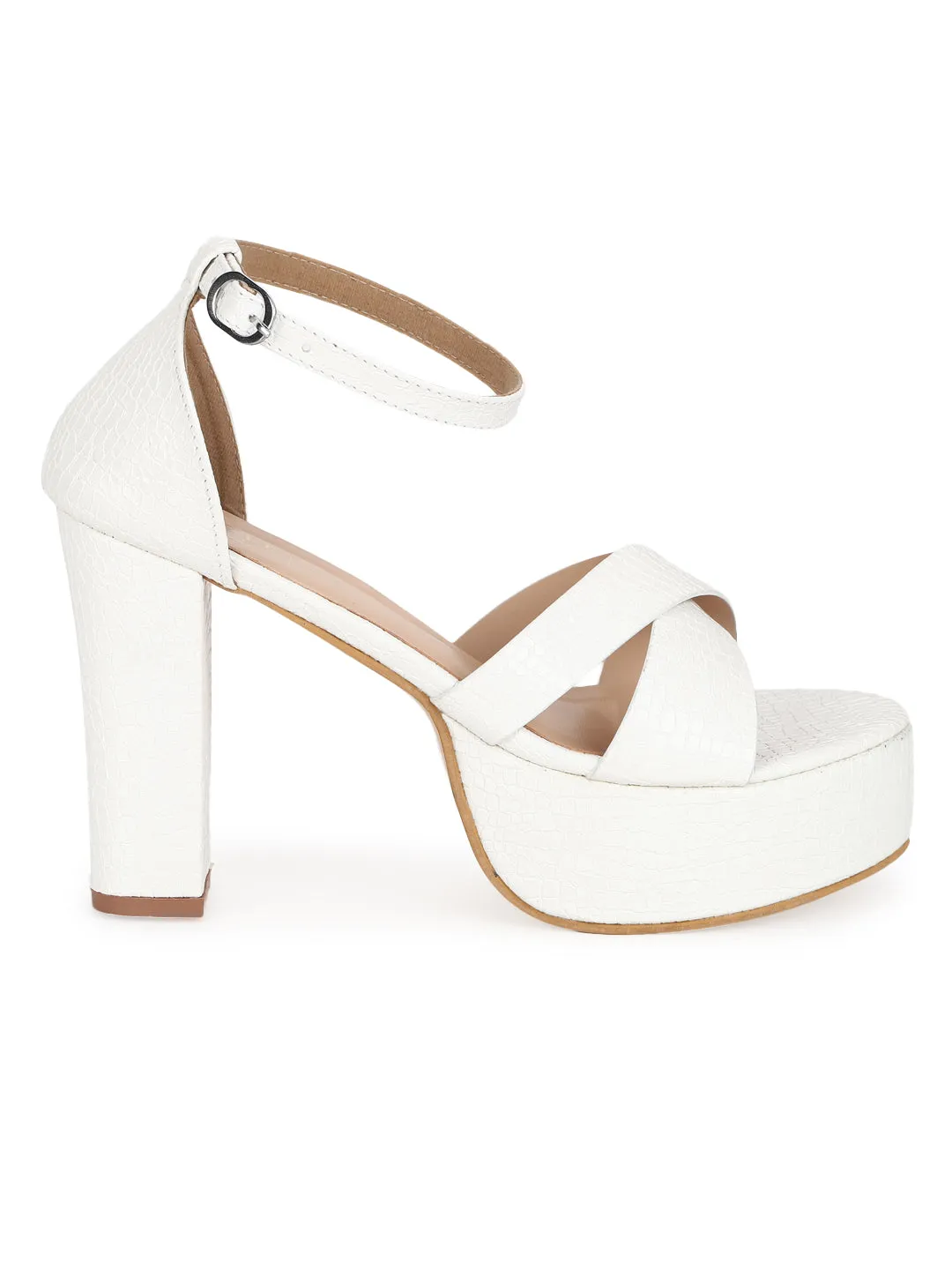 White PU Croc Crossover Strap Platform Sandals (TC-SLC-V105-WHT)