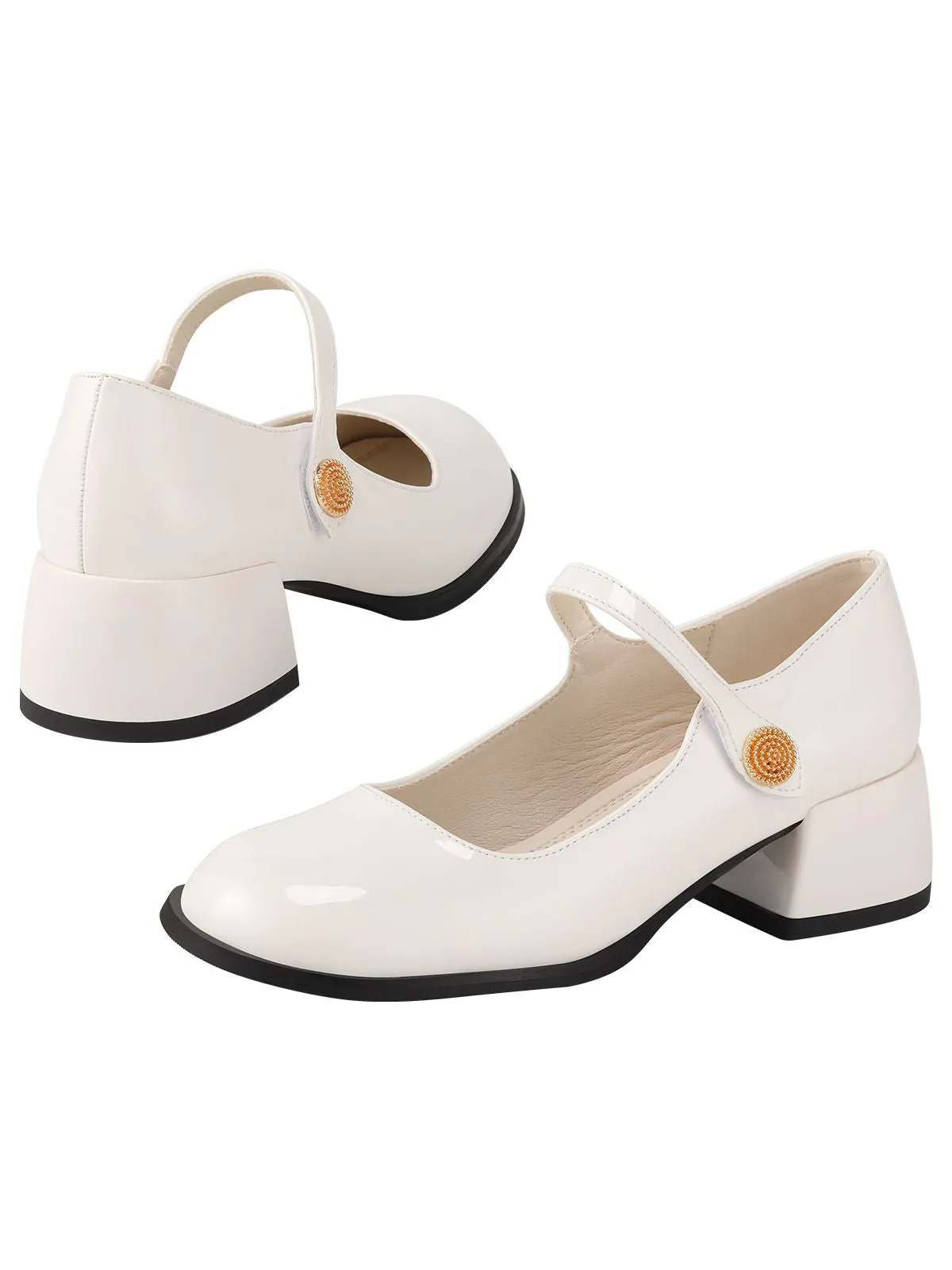 White Retro Strap Chunky High Heels