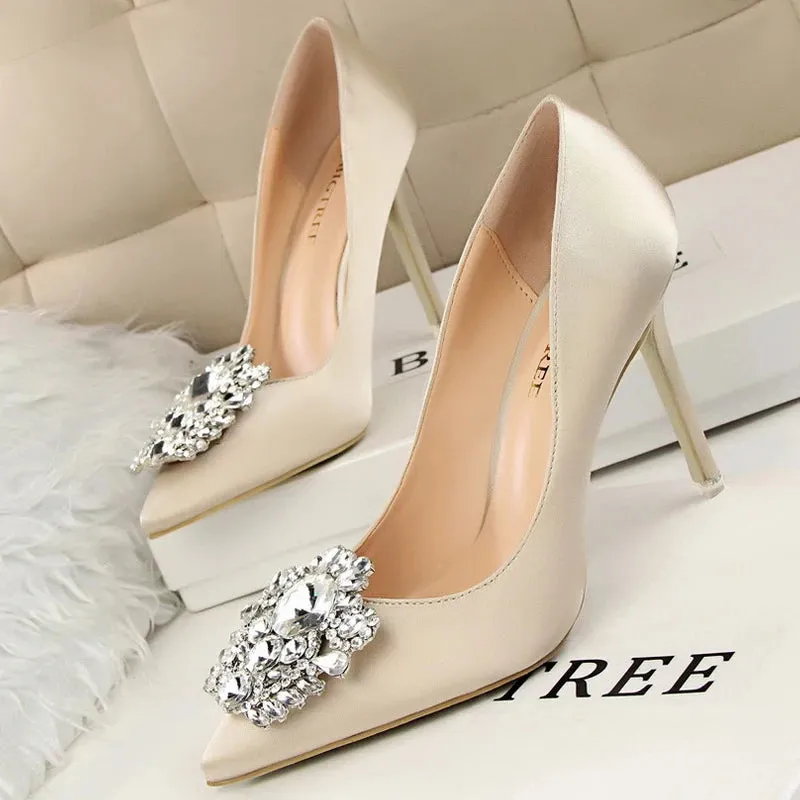 Woman High Heels  Metal Rhinestones  Shoes  Thin Heels