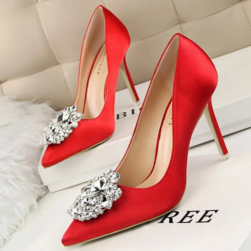 Woman High Heels  Metal Rhinestones  Shoes  Thin Heels