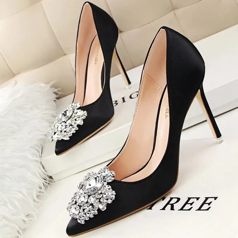 Woman High Heels  Metal Rhinestones  Shoes  Thin Heels