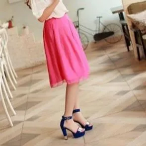 Women ankle buckle strap chunky peep toe platform heels